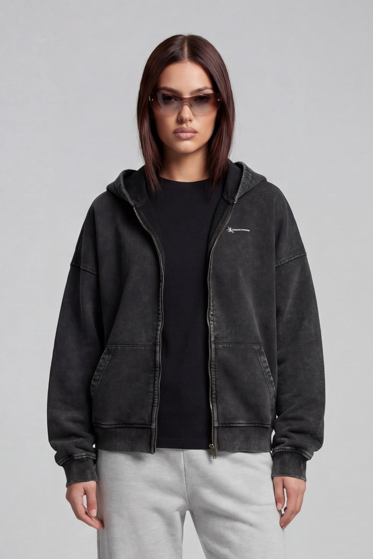 DARK STONE GREY ZIP HOODIE