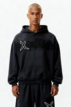 RHINESTONE HOODIE CARBON BLACK