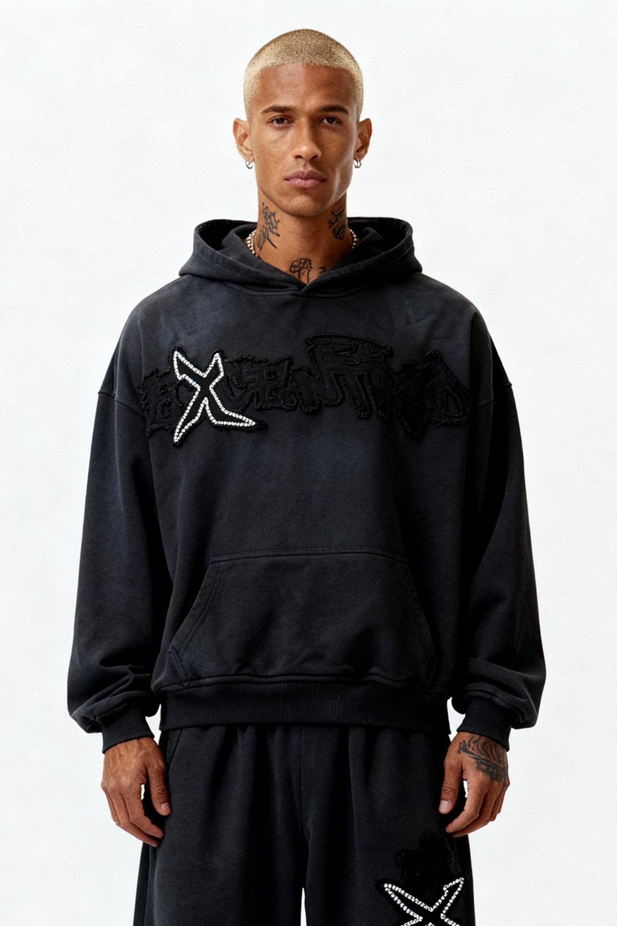 RHINESTONE HOODIE CARBON BLACK