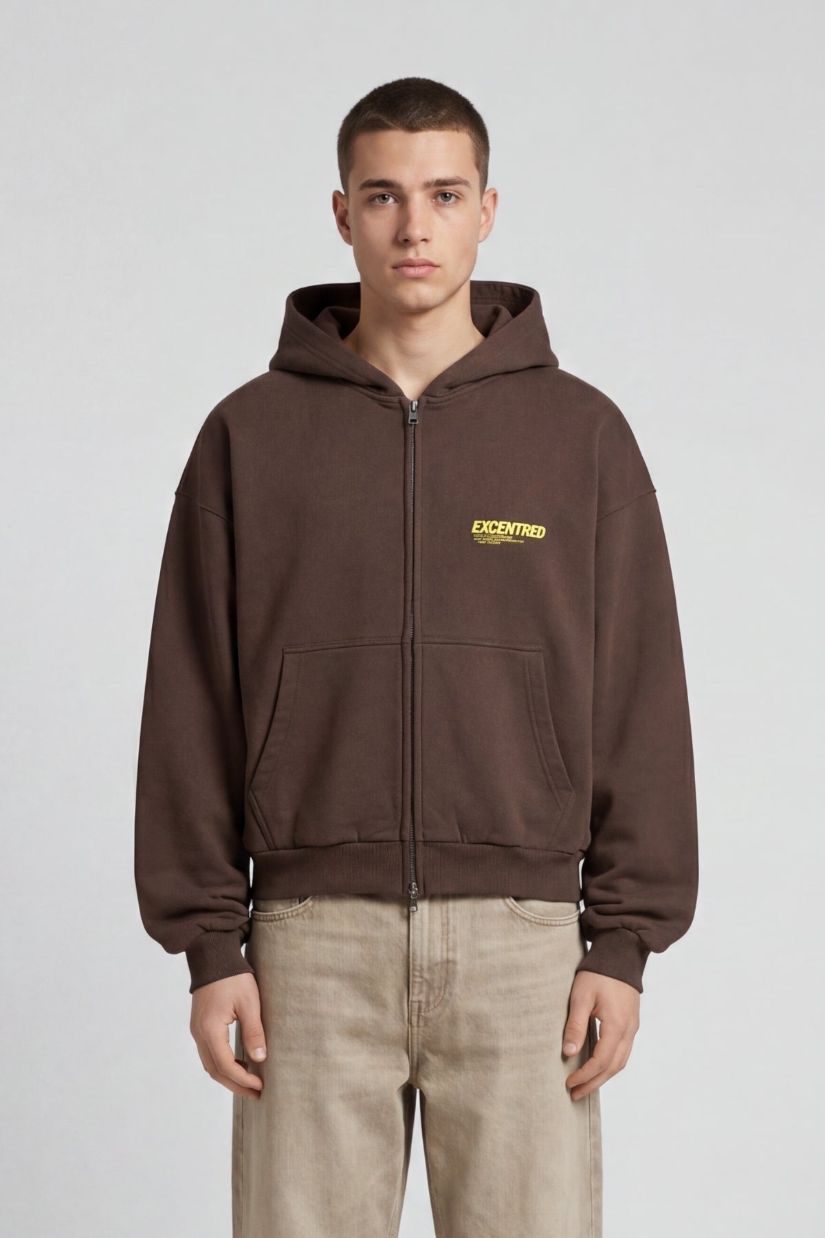 UNIFORM ZIP HOODIE BROWN