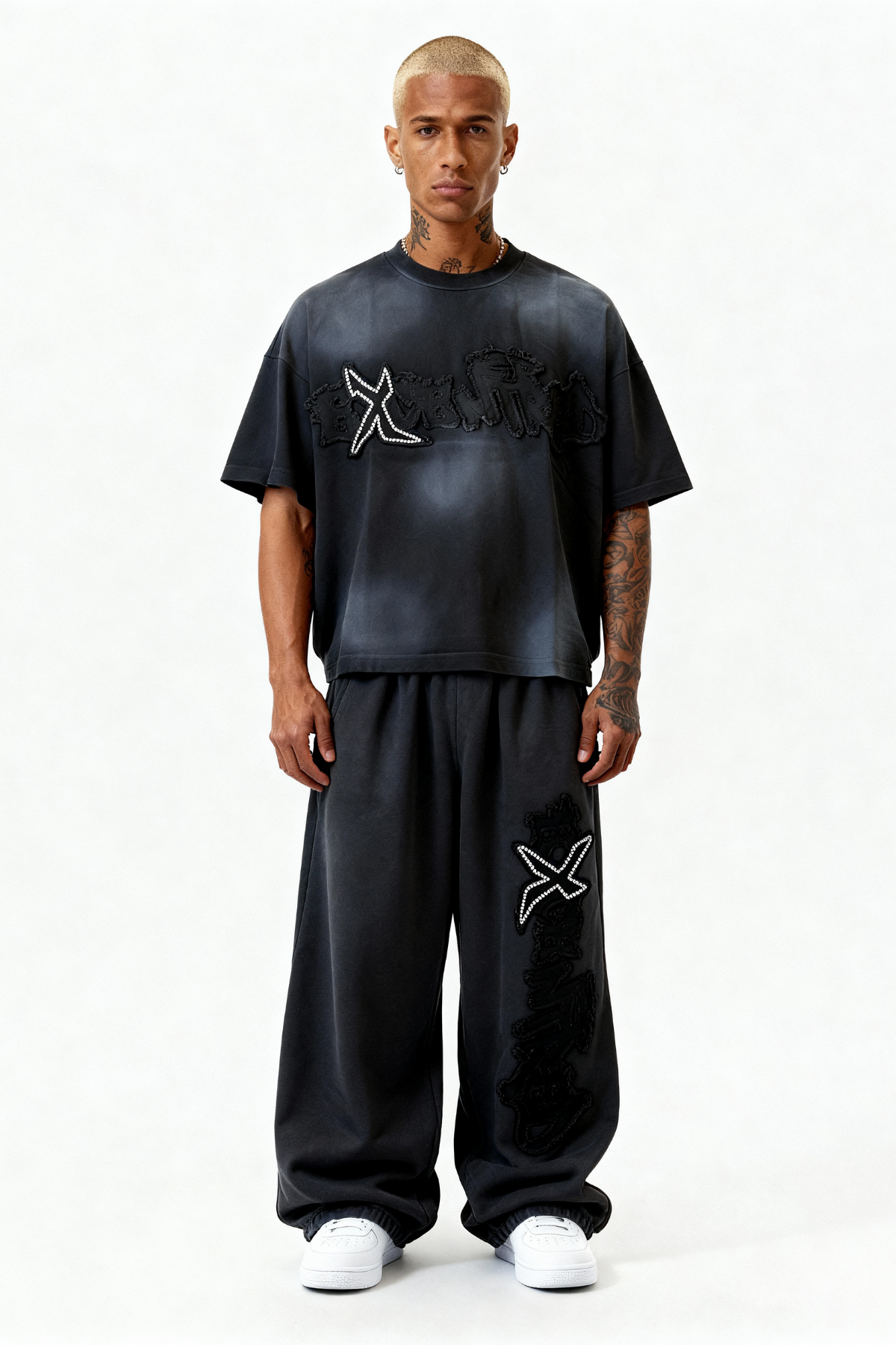 T-SHIRT SET RHINESTONE BLACK