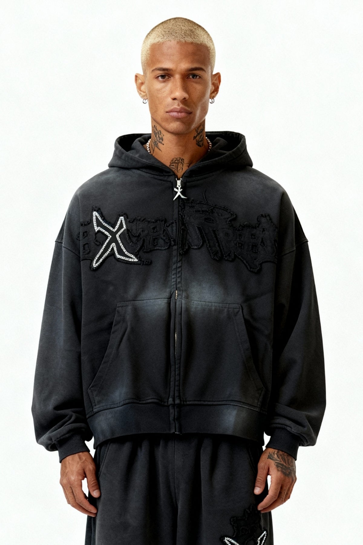 ZIP HOODIE SET RHINESTONE BLACK