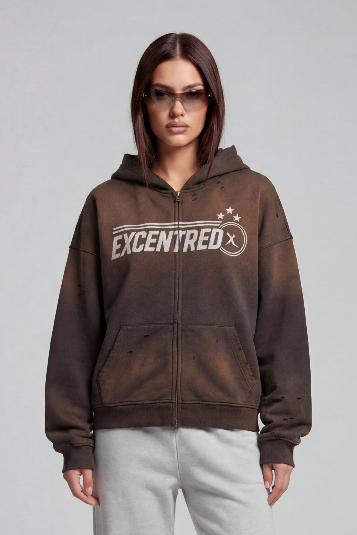 STARLINE ZIP HOODIE RUST BROWN