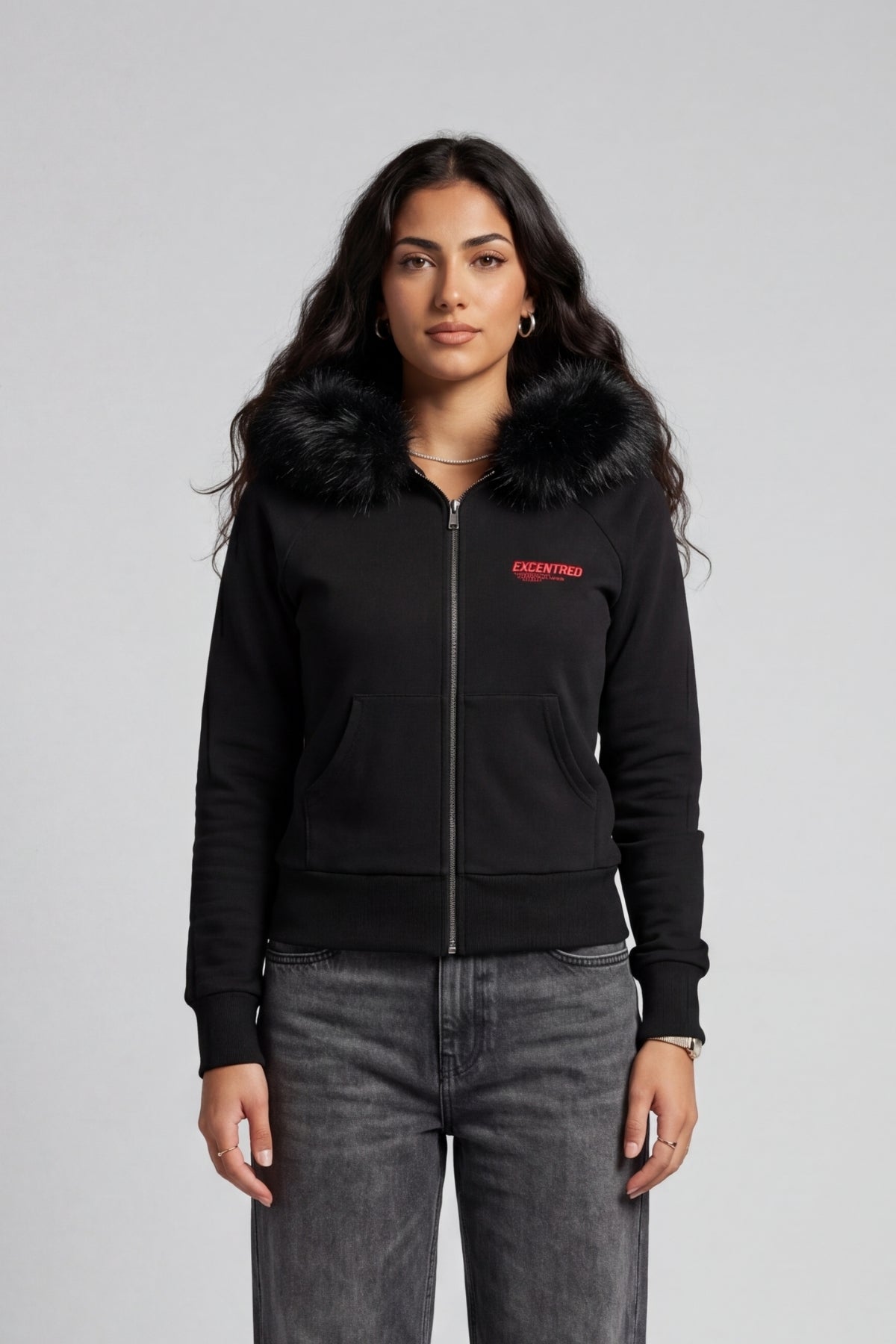 UNIFORM WOMENS FUR ZIP HOODIE BLACK