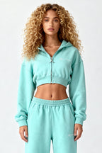 BASIC WMNS SET CRYSTAL TIFFANY – Set aus Cropped Zip Hoodie und WMNS Jogger von EXCENTRED – Produktbild 4