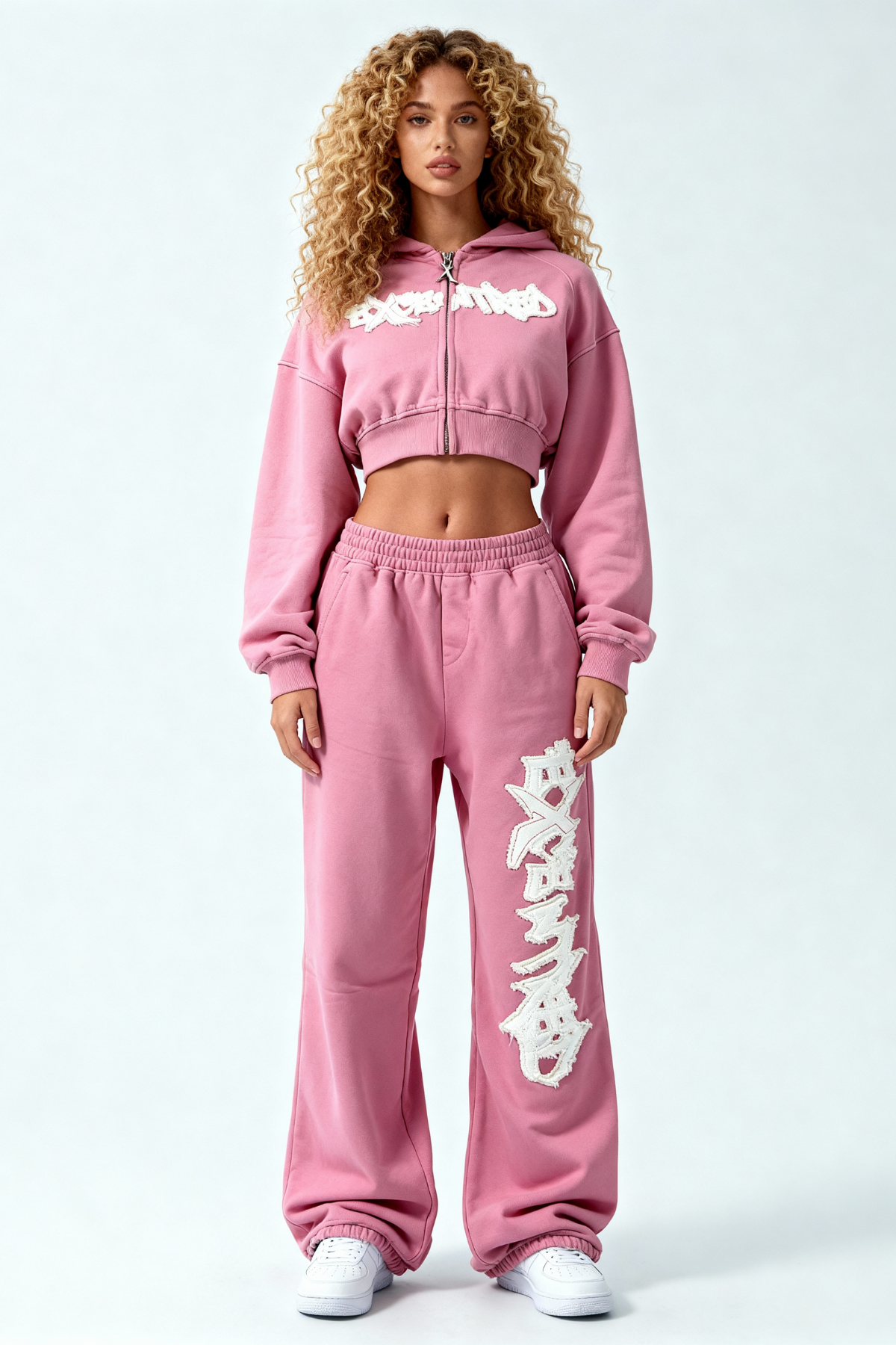 DISTRESSED CROPPED ZIP HOODIE SAKURA PINK