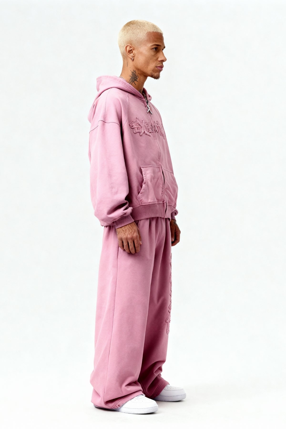 DISTRESSED ZIP HOODIE SAKURA PINK