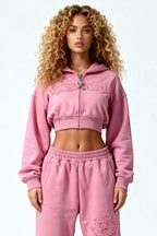 DISTRESSED WMNS SET SAKURA PINK – Set aus Cropped Zip Hoodie und WMNS Jogger von EXCENTRED – Produktbild 8