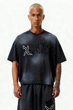 DISTRESSED T-SHIRT SET CARBON BLACK – Set aus T-Shirt und Jogger von EXCENTRED – Produktbild 4