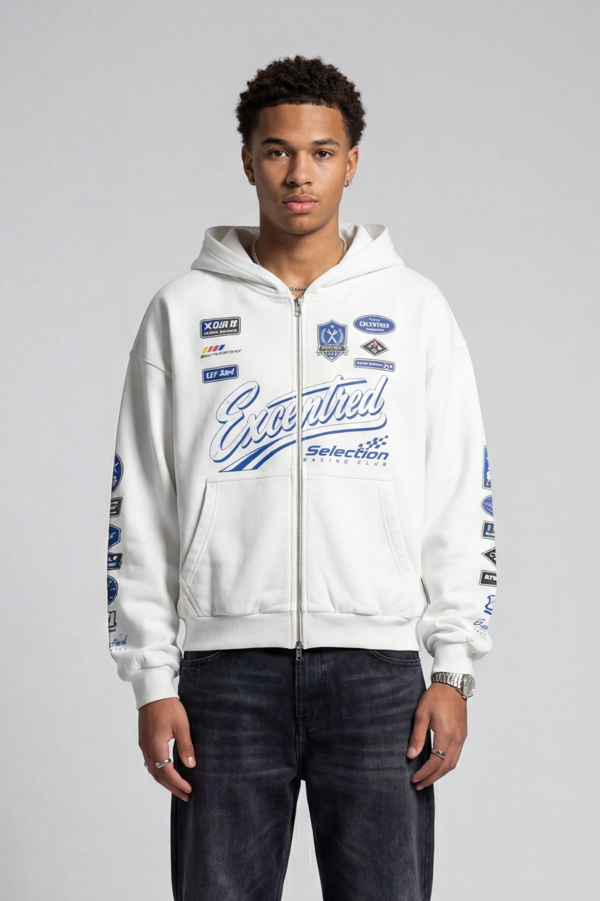 RACING ZIP HOODIE WHITE