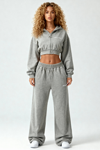 CROPPED ZIP HOODIE SMOKE GREY
