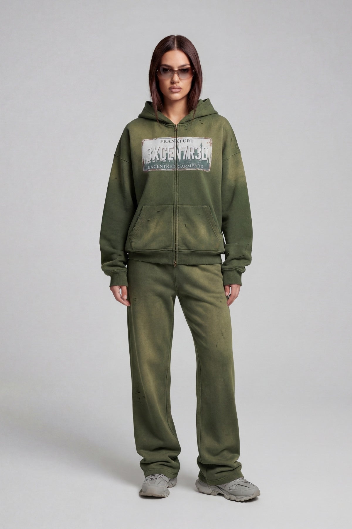 GREEN WASHED FFM ZIP HOODIE