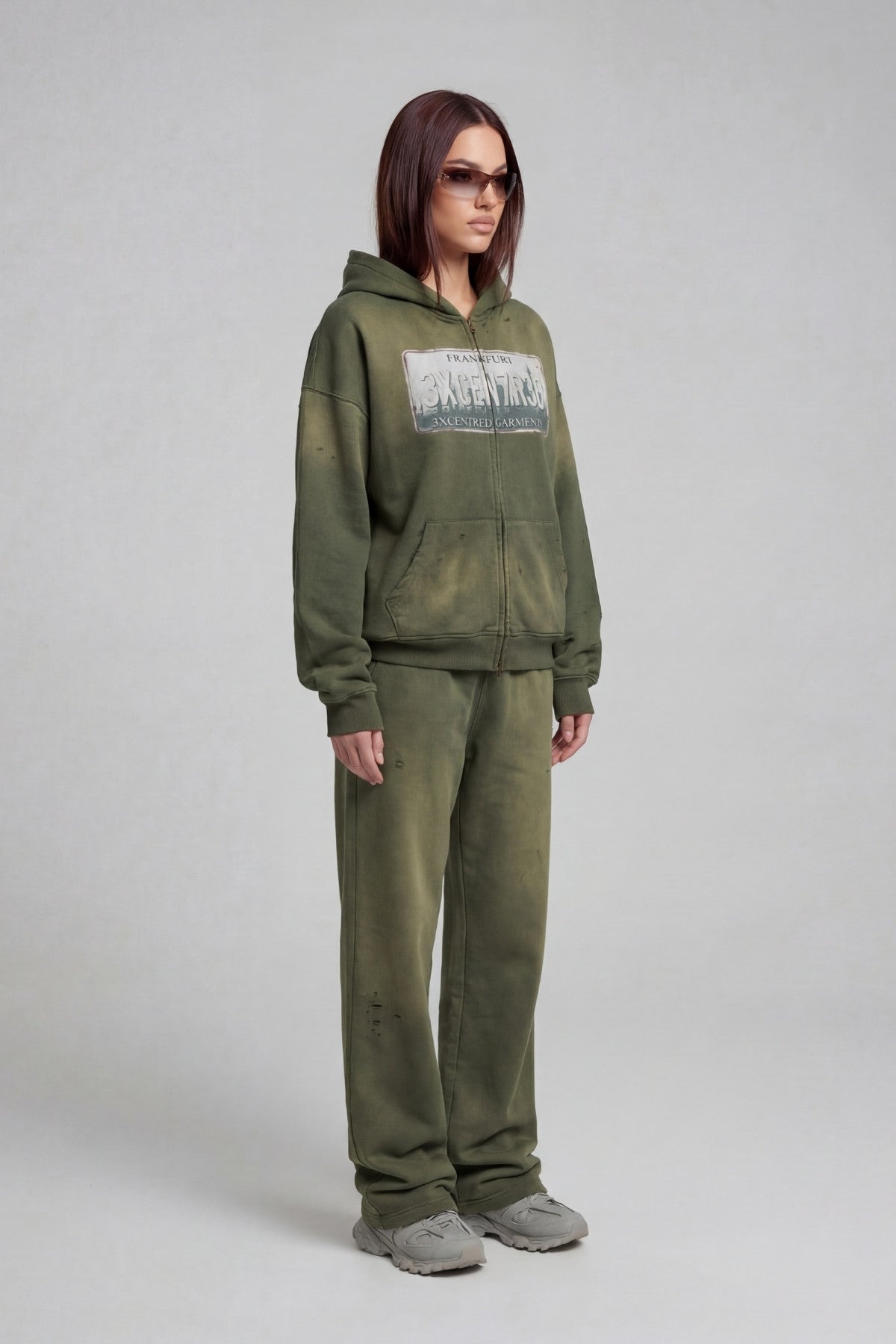 GREEN WASHED FFM ZIP HOODIE