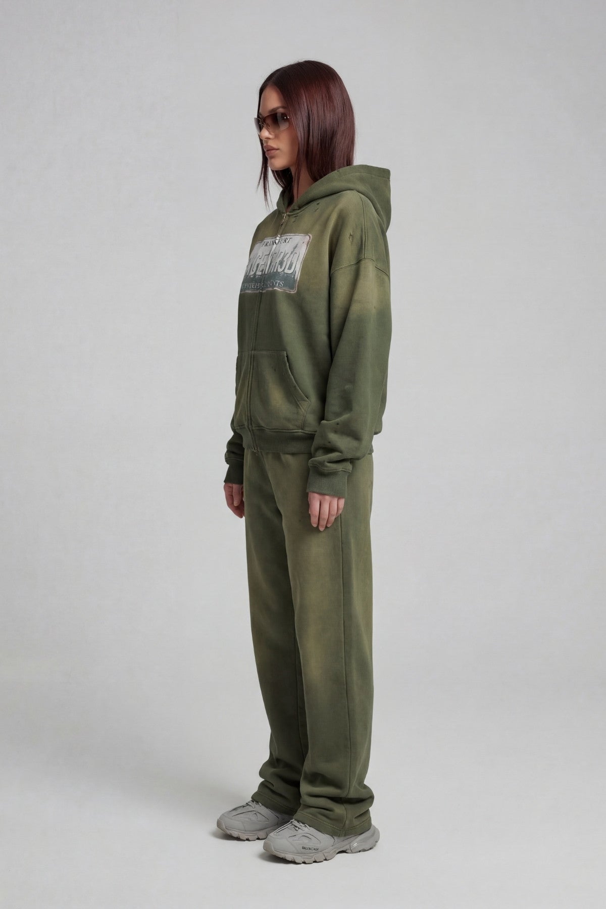 GREEN WASHED FFM ZIP HOODIE