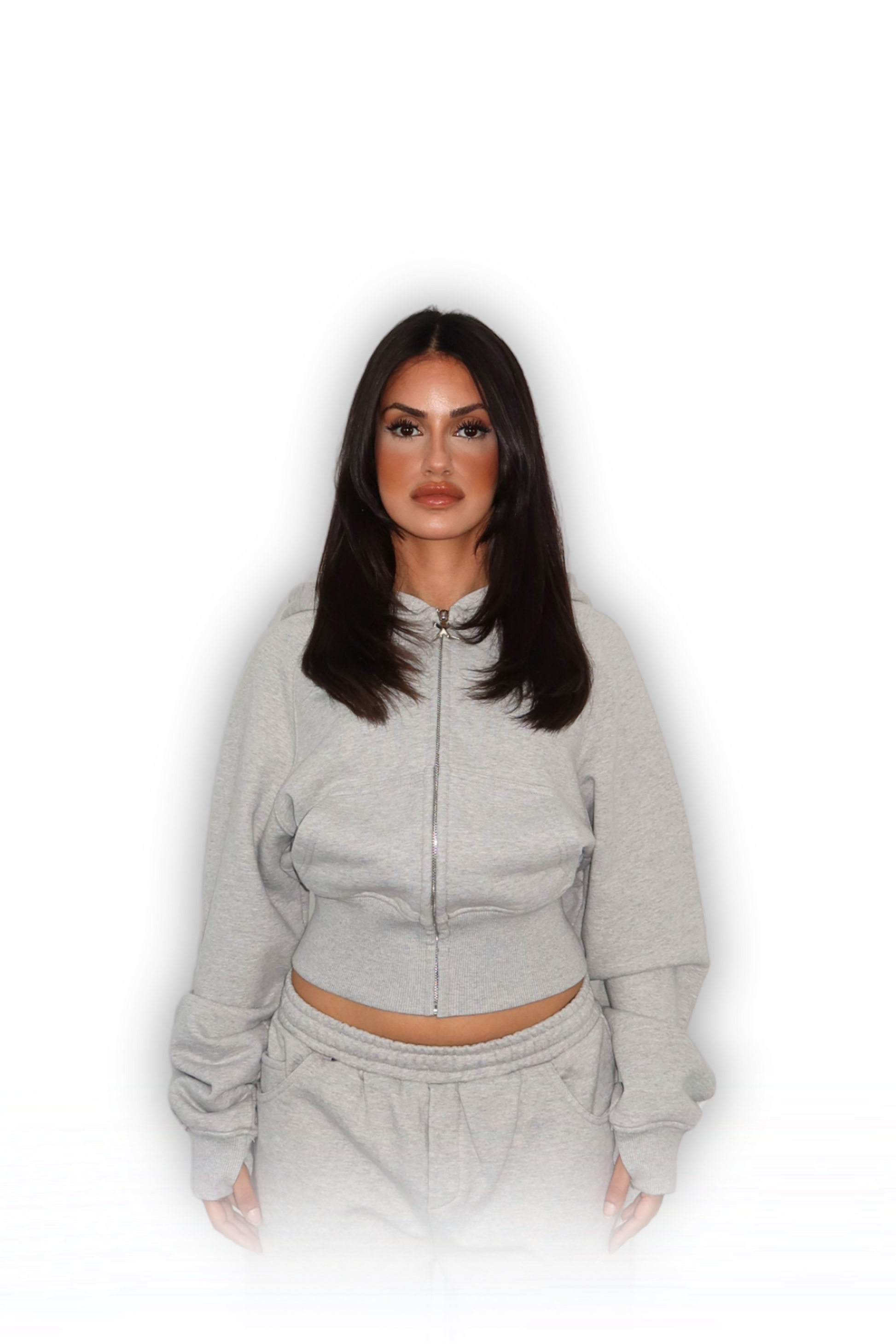 CROPPED ZIP HOODIE GRAU