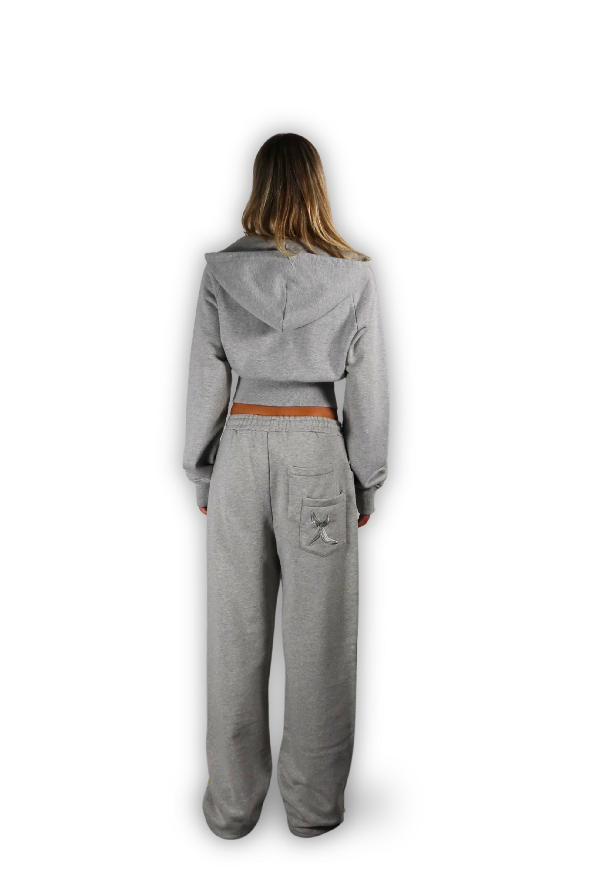DISTRESSED CROPPED ZIP HOODIE GREY