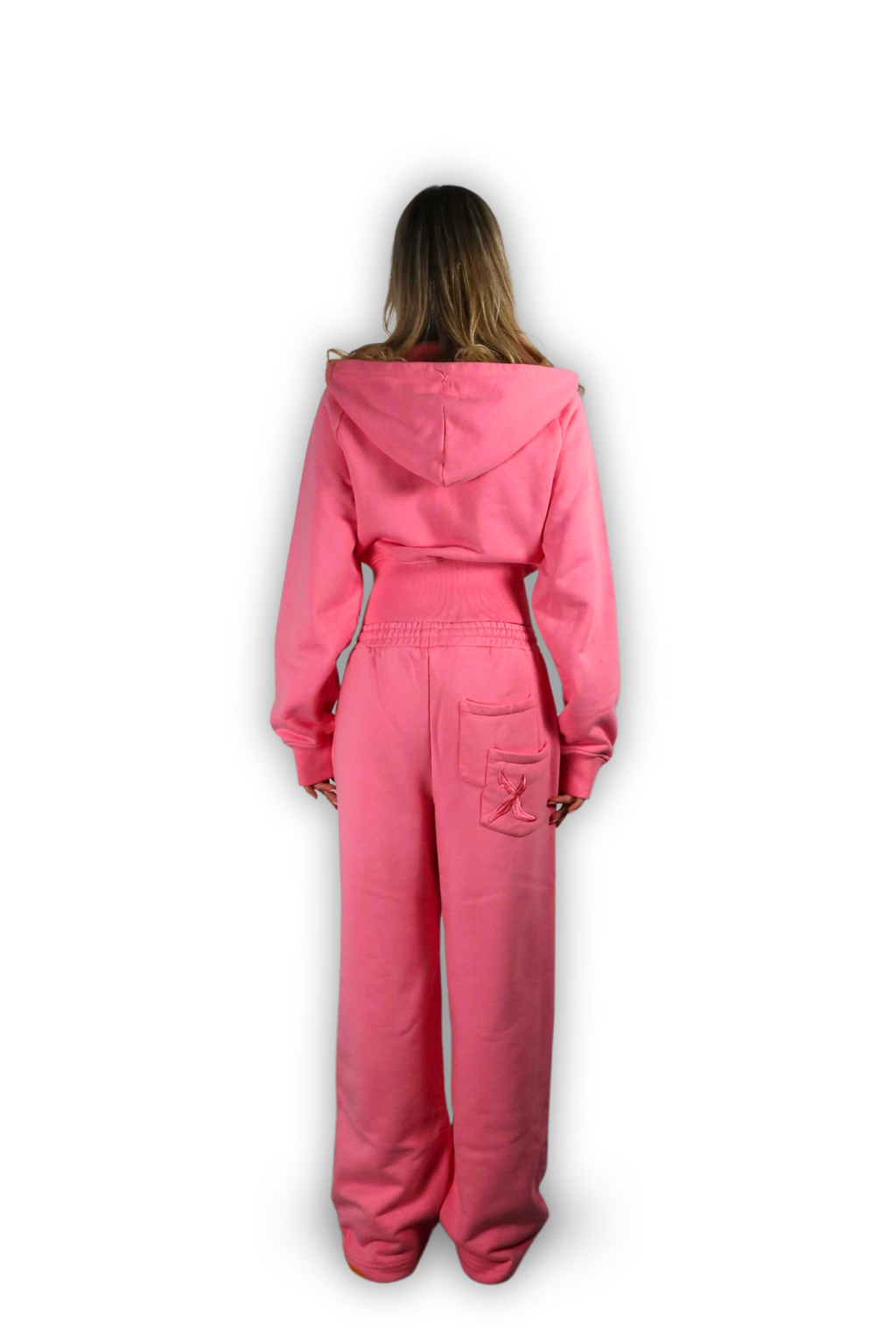 DISTRESSED CROPPED ZIP HOODIE SAKURA PINK