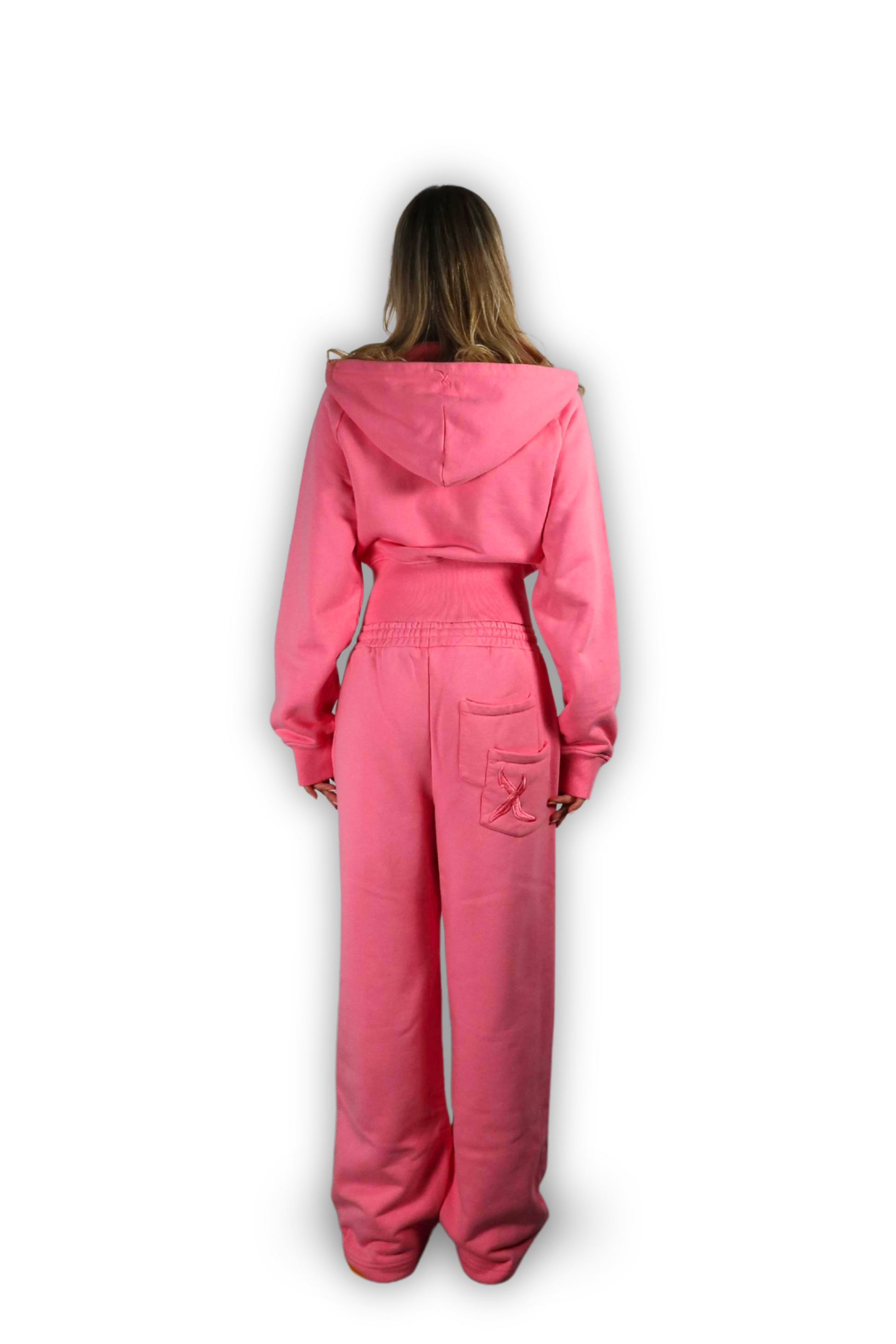 DISTRESSED CROPPED ZIP HOODIE PINK