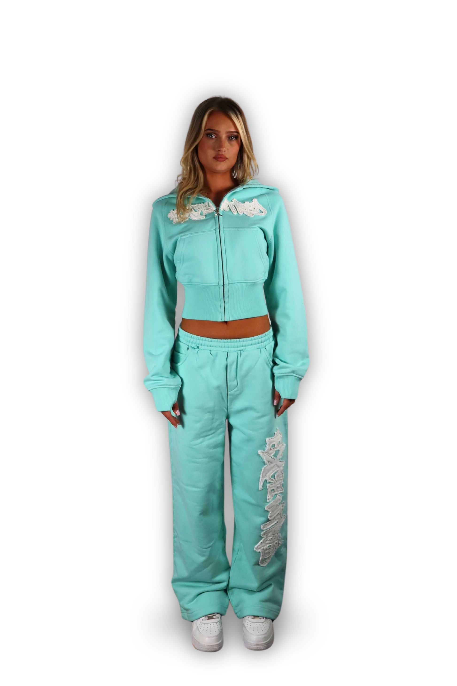 DISTRESSED CROPPED ZIP HOODIE TIFFANY