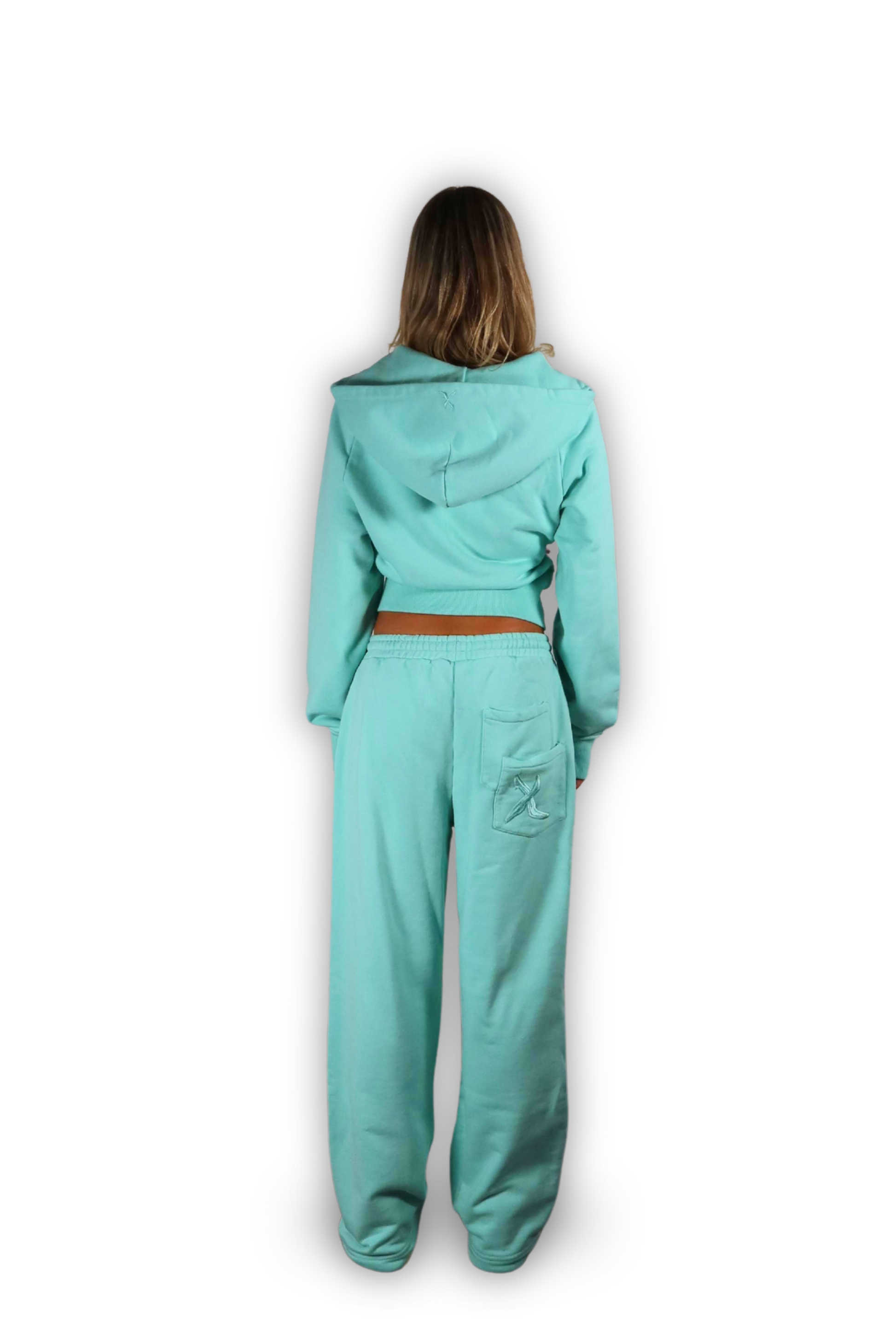 DISTRESSED CROPPED ZIP HOODIE TIFFANY
