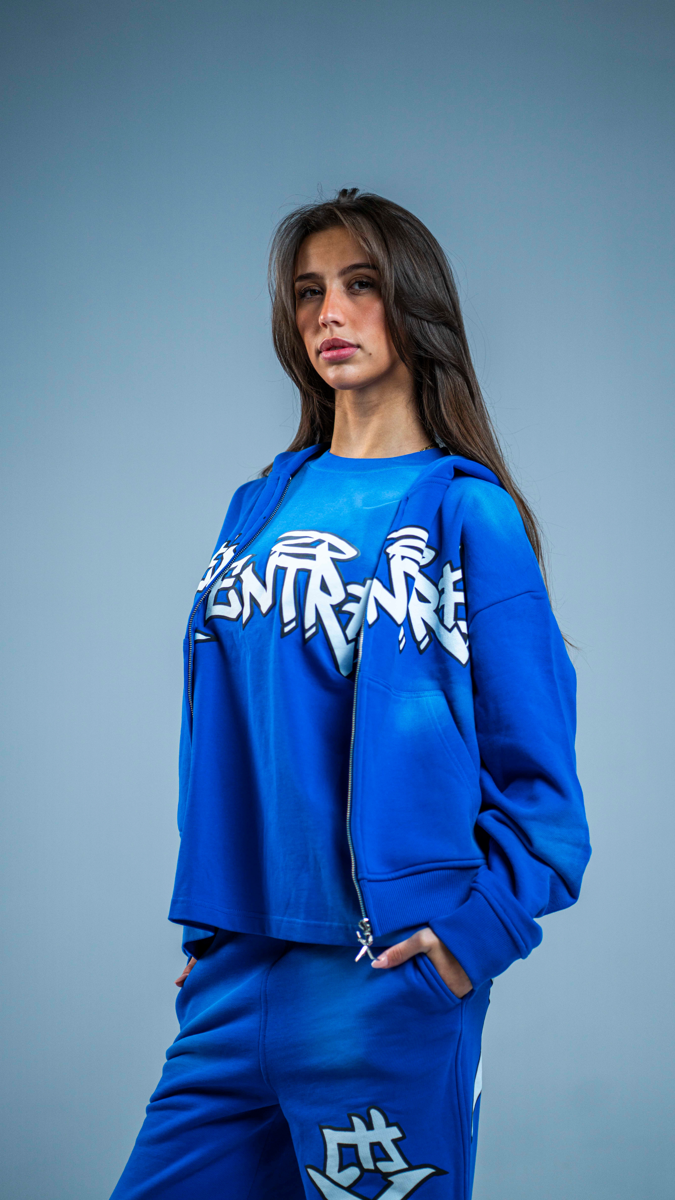 BLUE GRAFFITI ZIP HOODIE