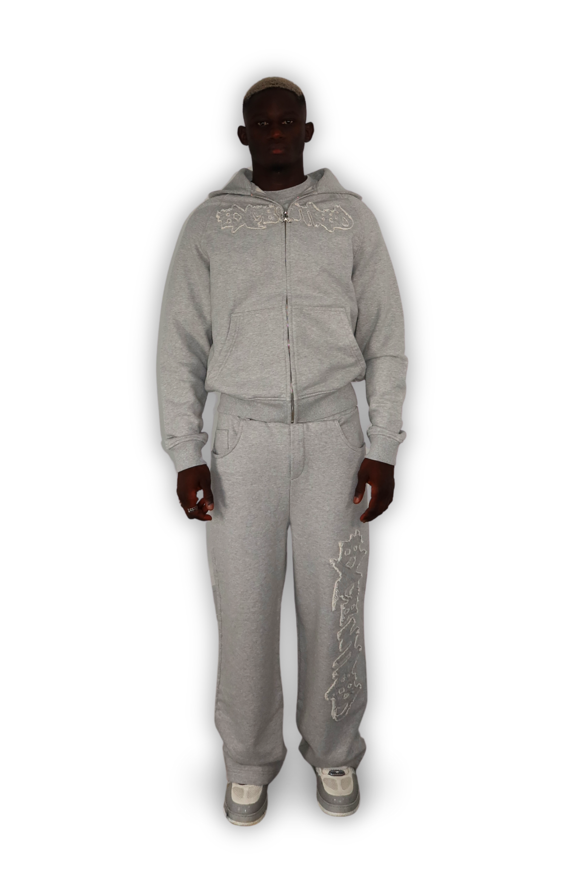 DISTRESSED ZIP HOODIE GREY