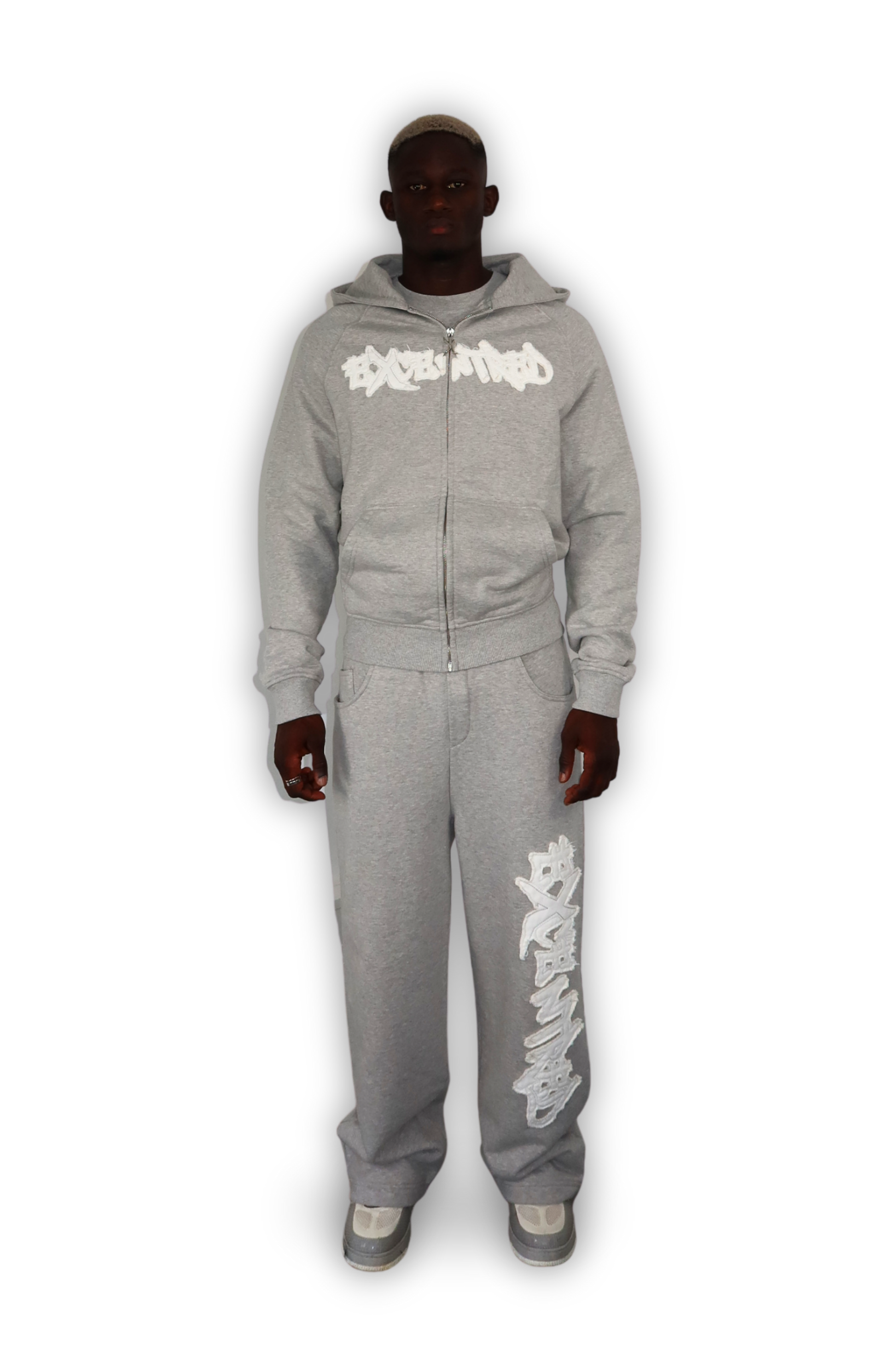 DISTRESSED ZIP HOODIE GREY