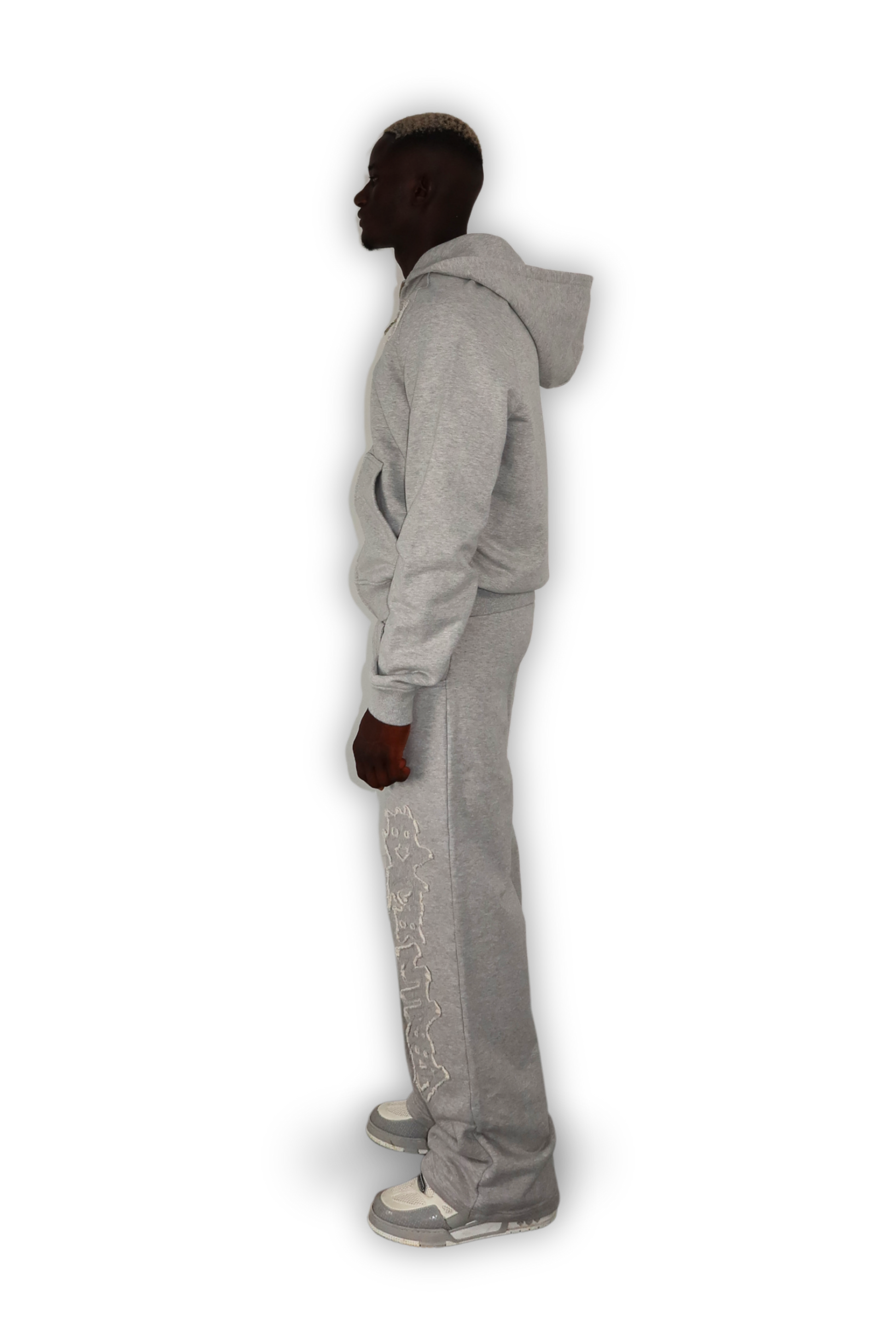 DISTRESSED ZIP HOODIE GREY
