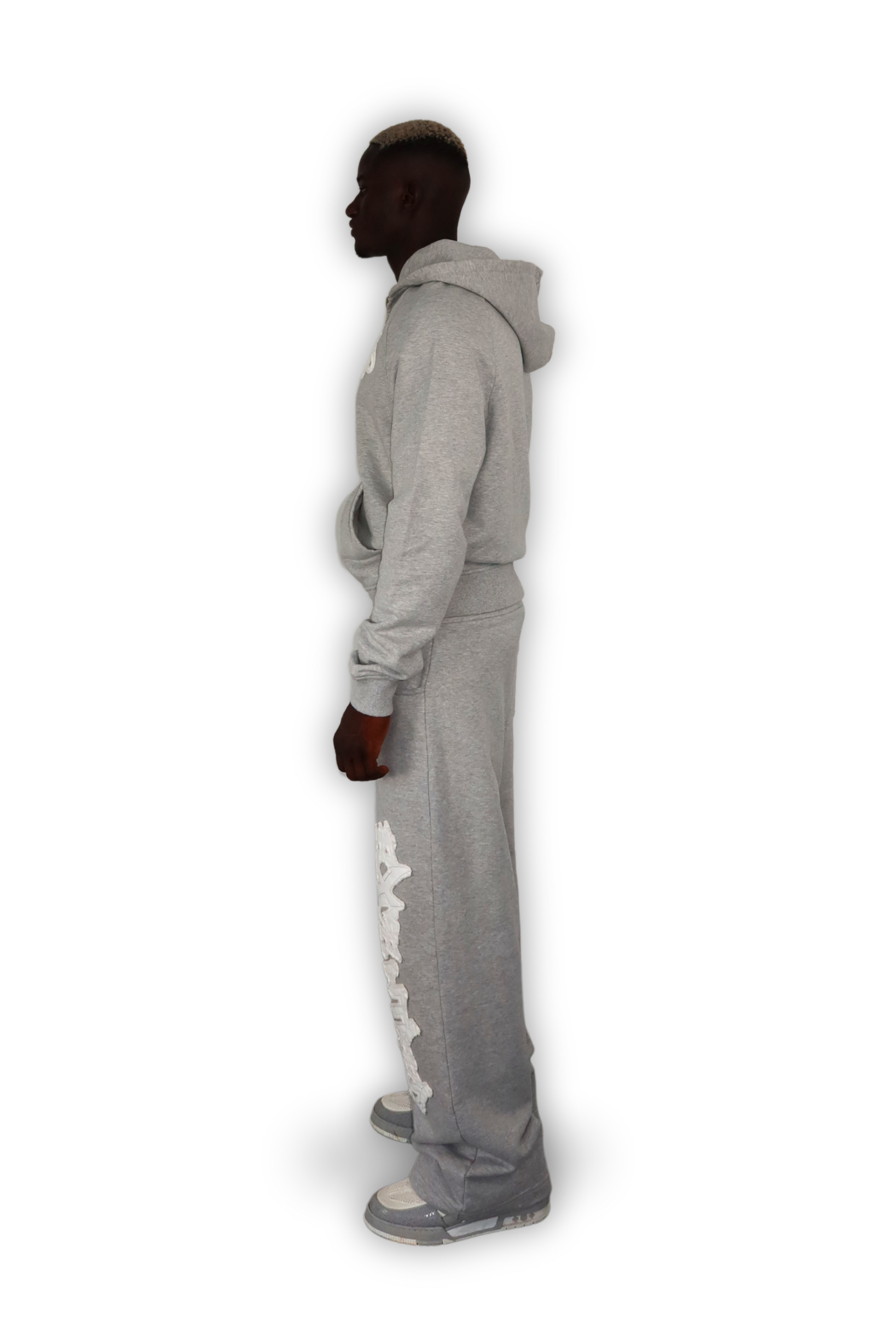DISTRESSED ZIP HOODIE GREY