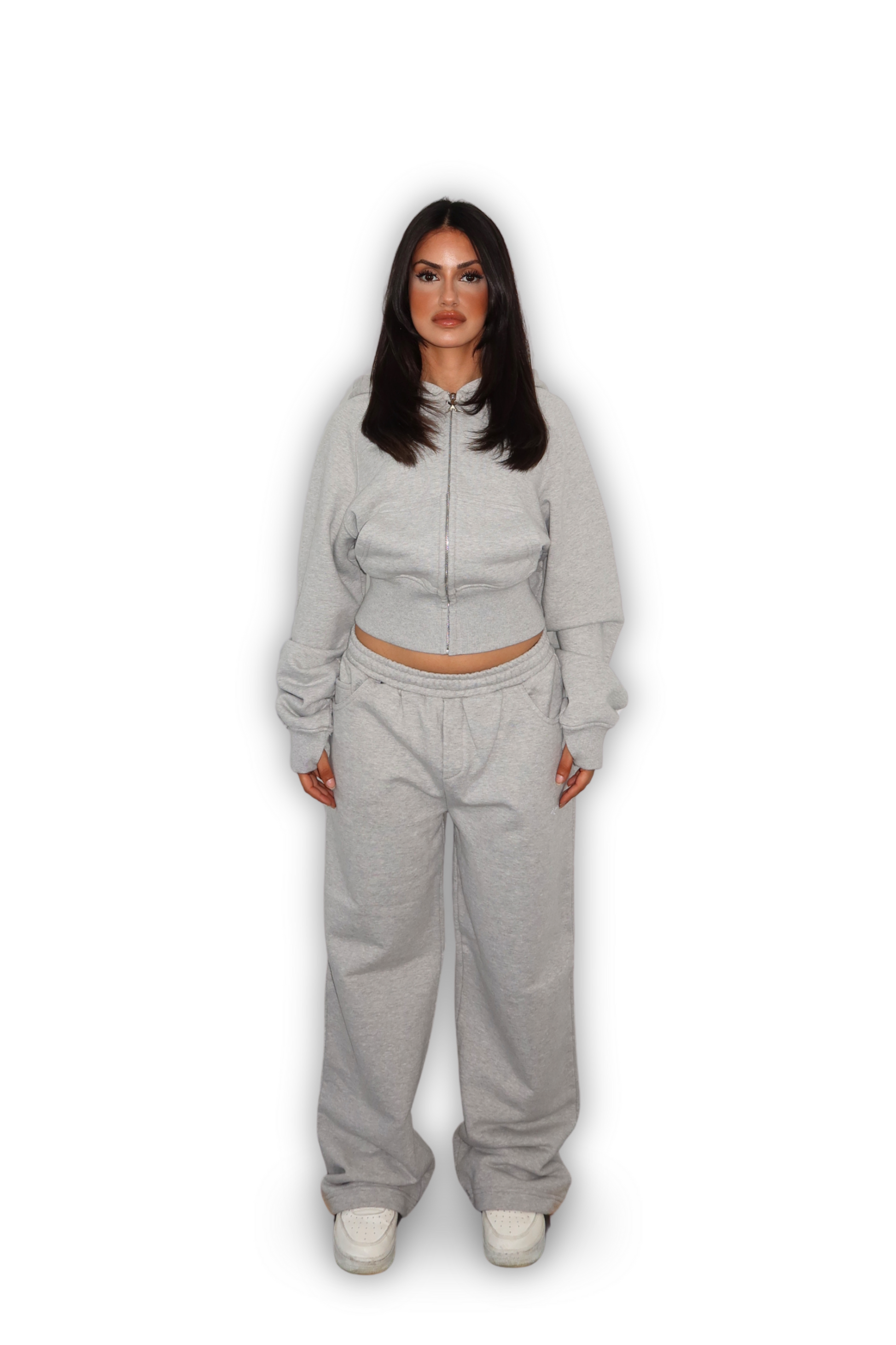CROPPED ZIP HOODIE GRAU