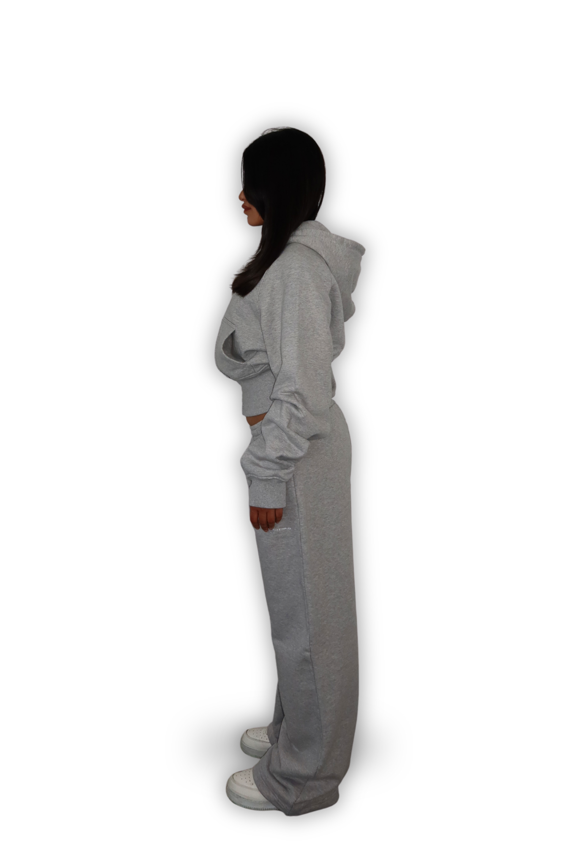 CROPPED ZIP HOODIE GRAU