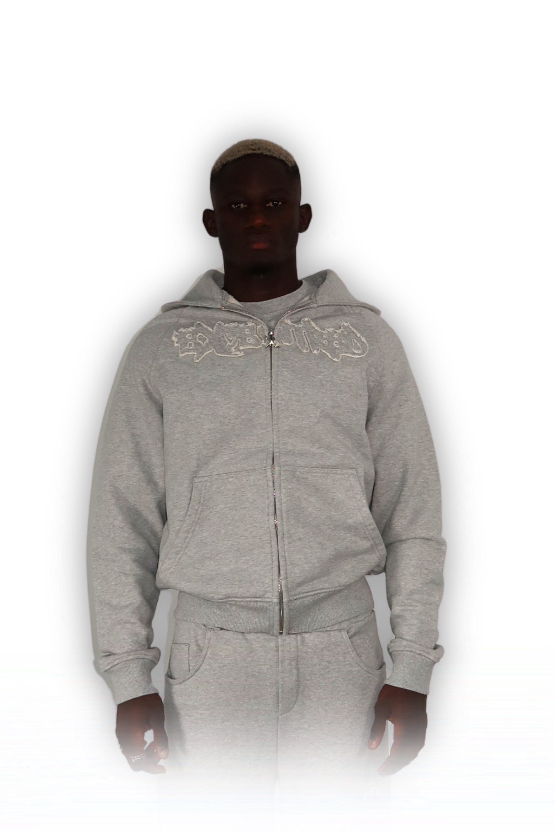 DISTRESSED ZIP HOODIE GREY