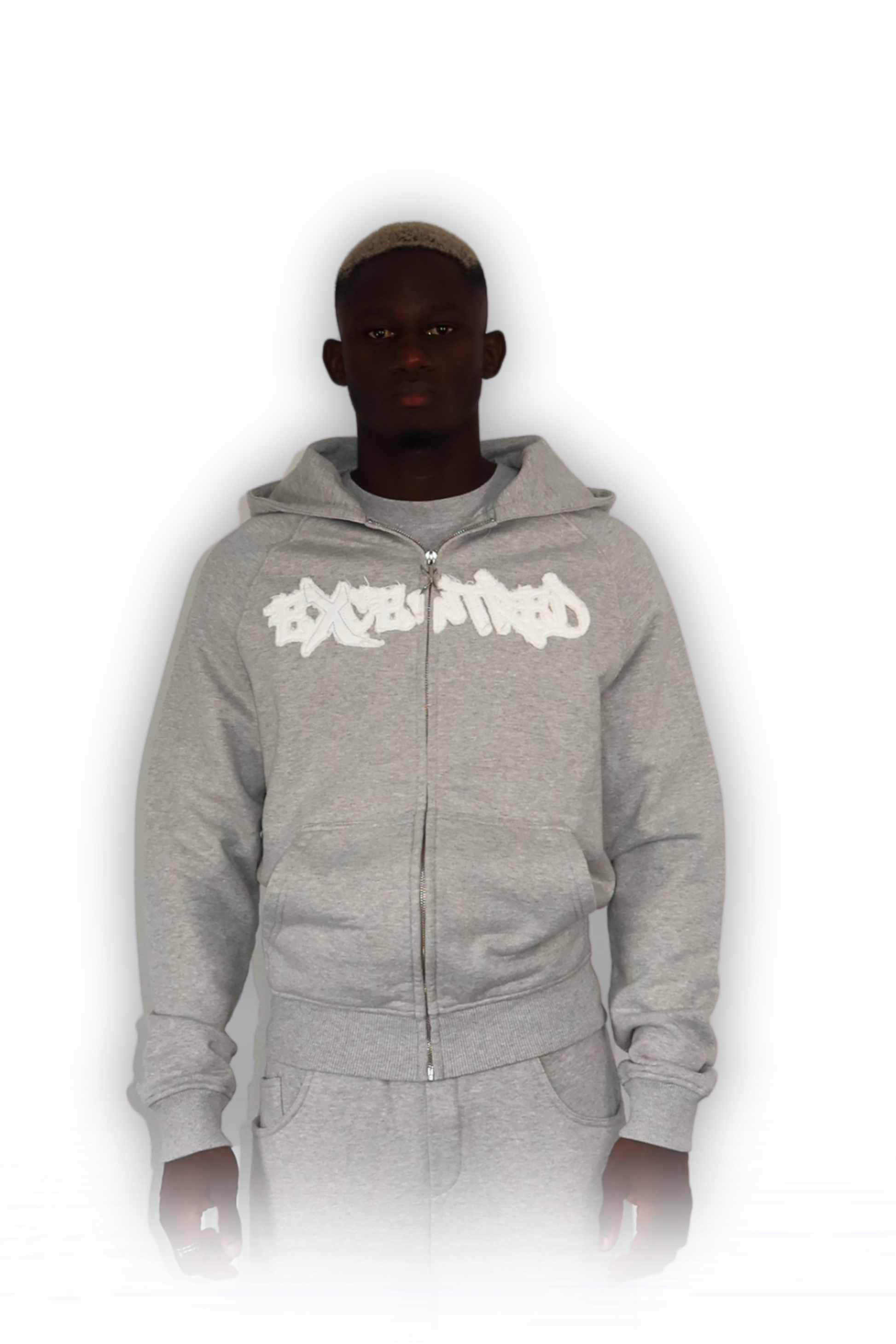 DISTRESSED ZIP HOODIE GREY