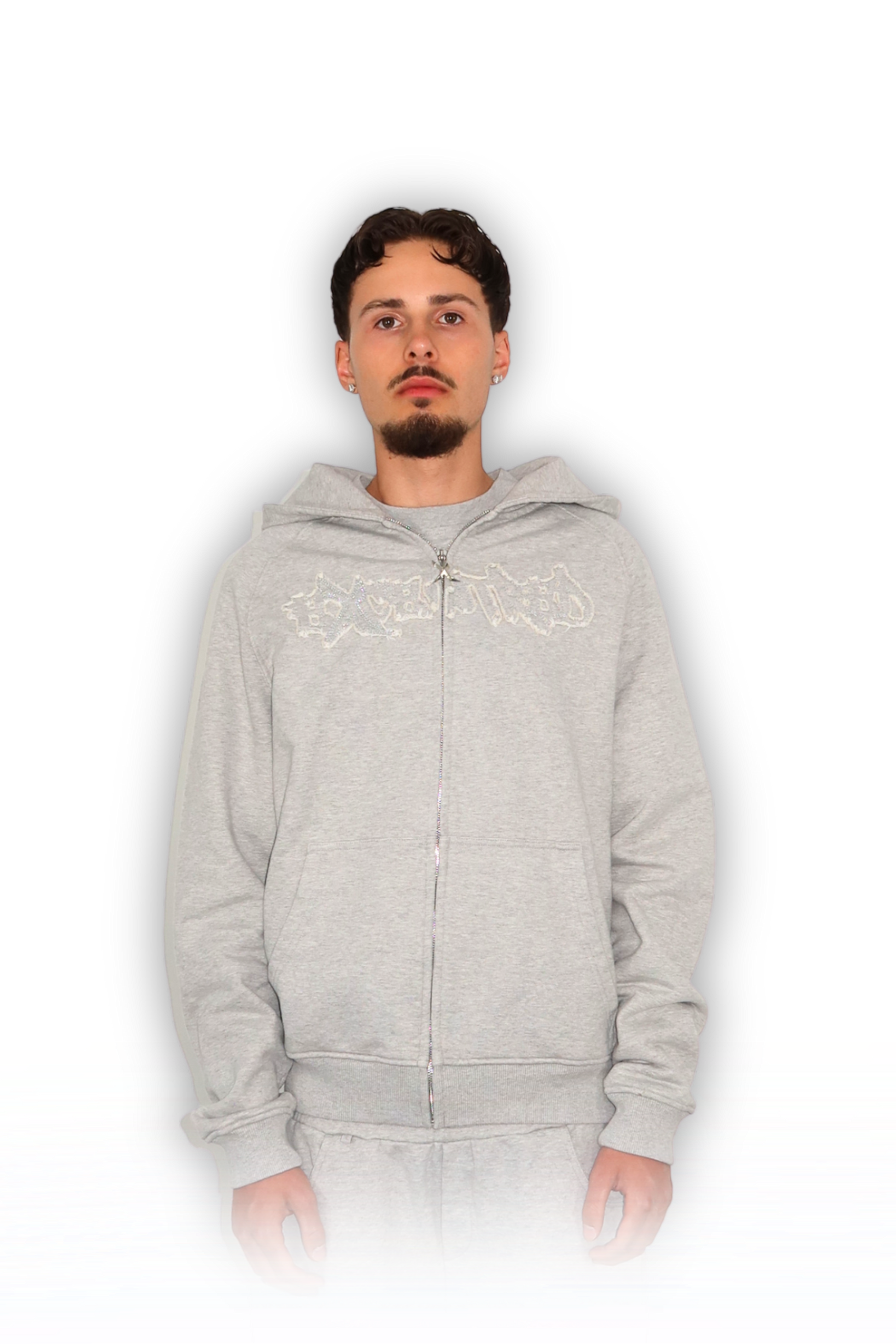 DISTRESSED ZIP HOODIE GREY