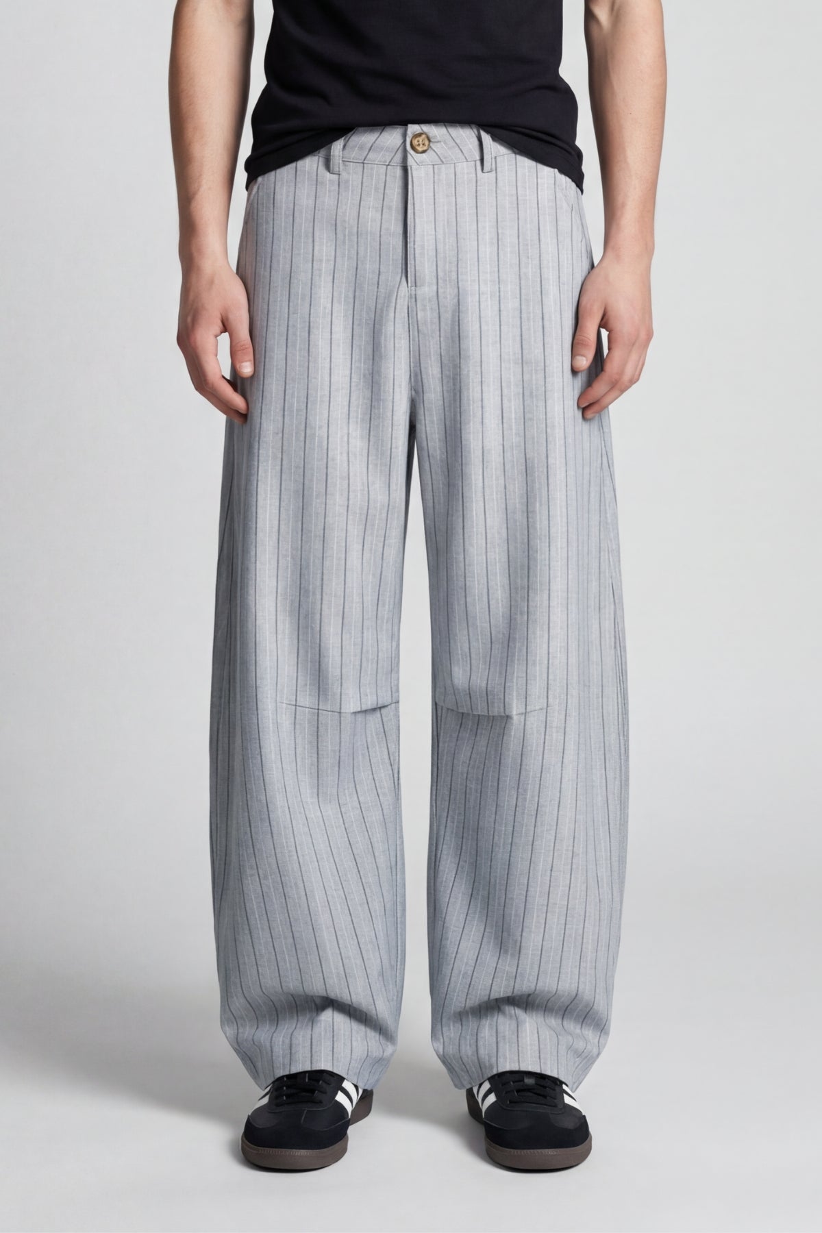 GREY PINSTRIPE WIDE LEG PANTS