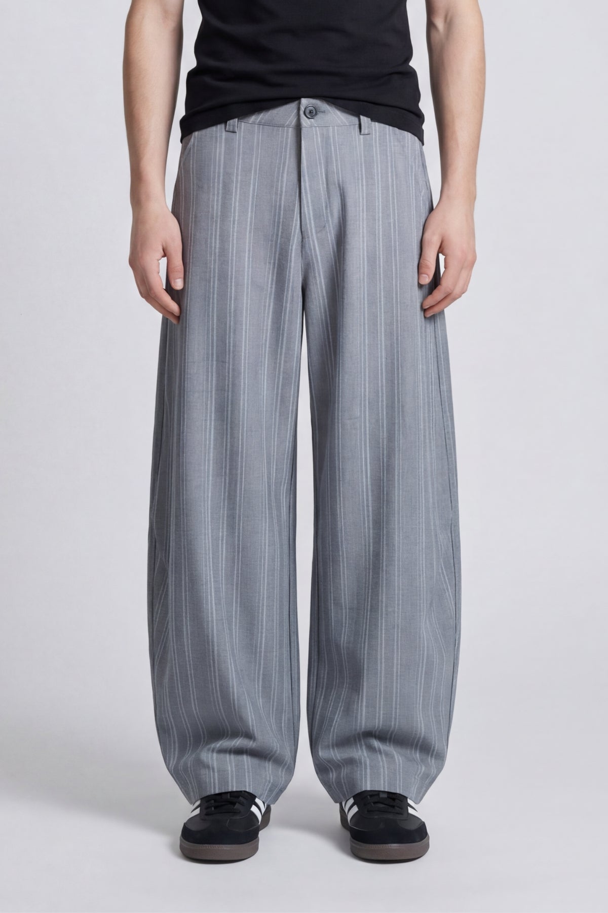 DARK GREY PINSTRIPE WIDE LEG PANTS