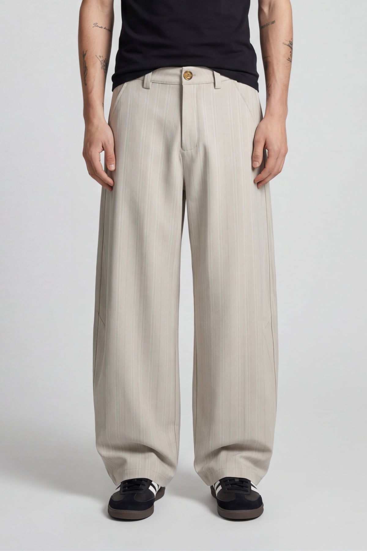 BEIGE PINSTRIPE WIDE LEG PANTS