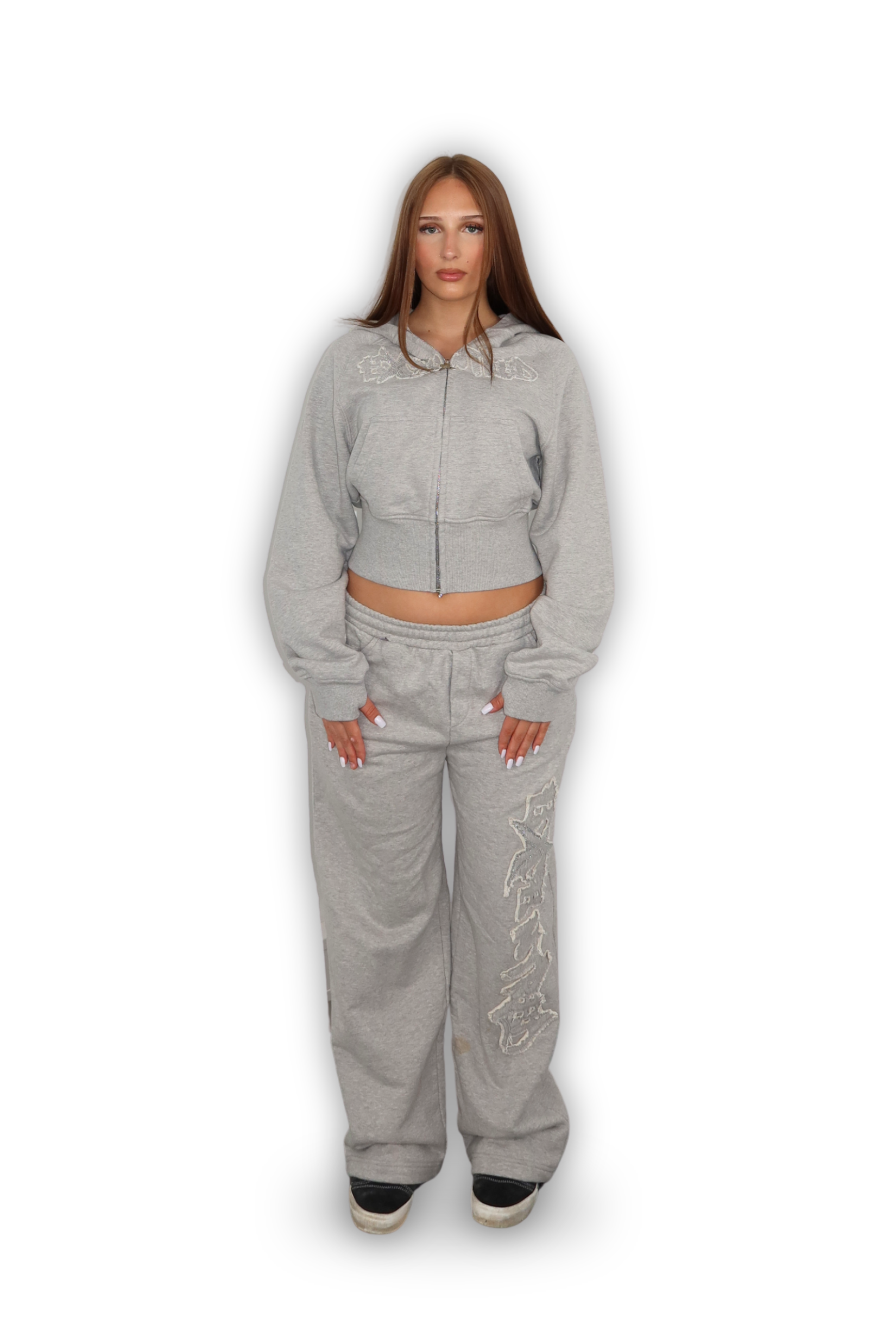 DISTRESSED CROPPED ZIP HOODIE SMOKE GREY