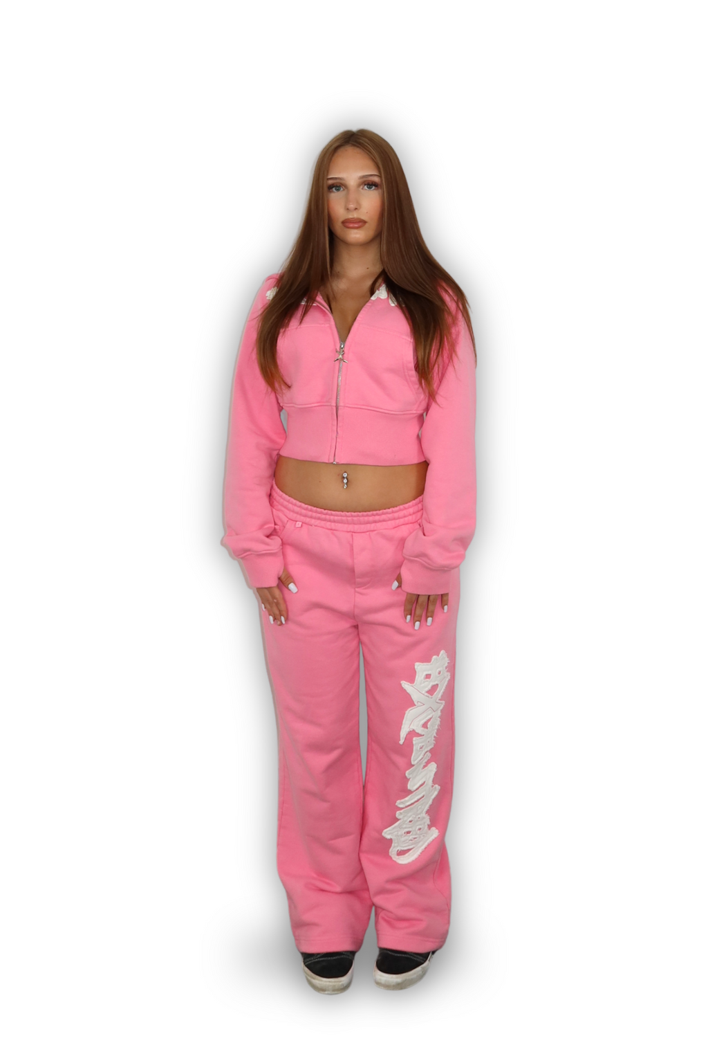 DISTRESSED CROPPED ZIP HOODIE SAKURA PINK