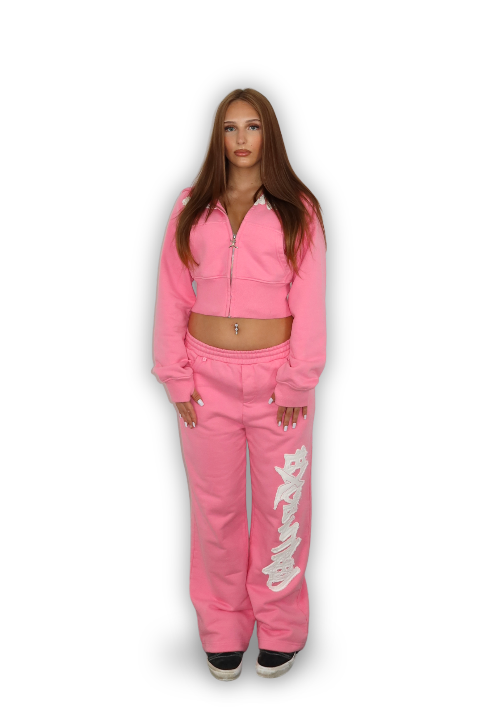 DISTRESSED CROPPED ZIP HOODIE SAKURA PINK