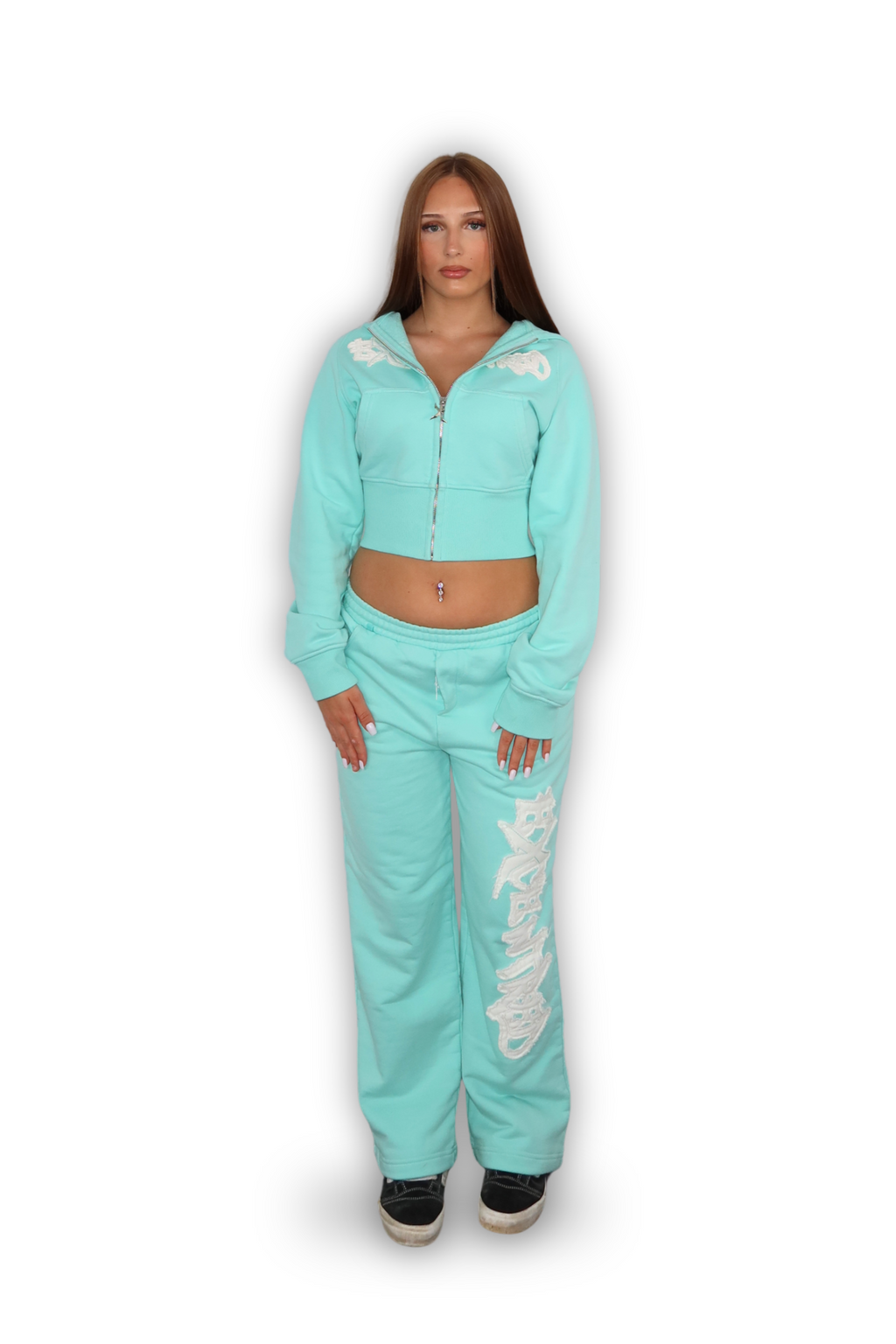 DISTRESSED CROPPED ZIP HOODIE CRYSTAL TIFFANY