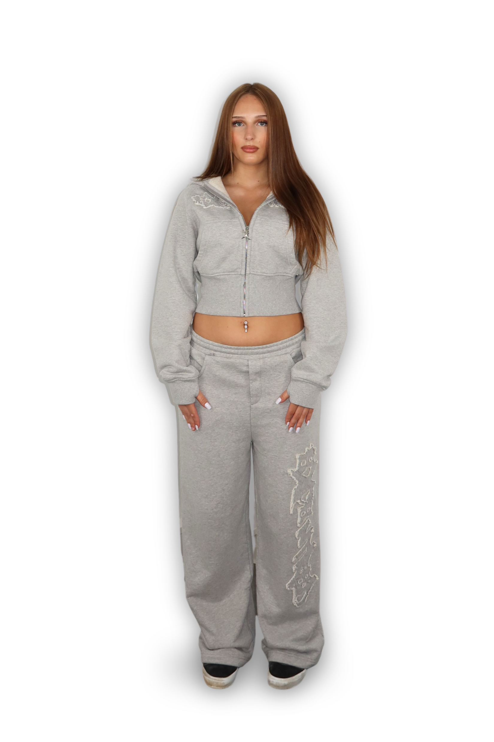 DISTRESSED CROPPED ZIP HOODIE SMOKE GREY
