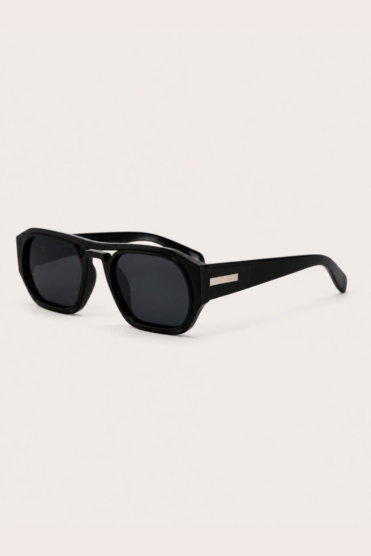 NOIR FRAME SUNGLASSES – black double-bridge retro sunglasses with dark lenses, side view