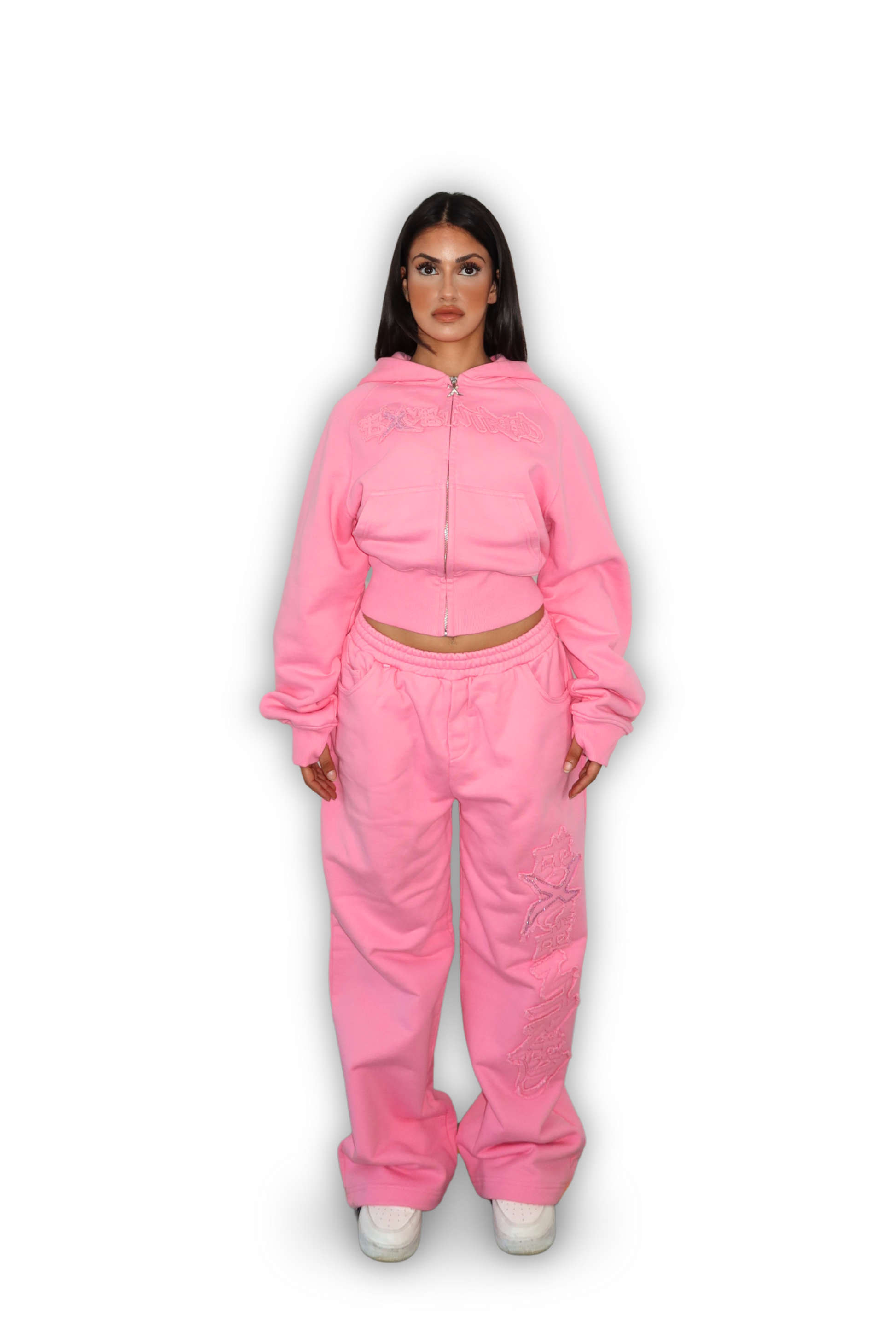 DISTRESSED CROPPED ZIP HOODIE PINK