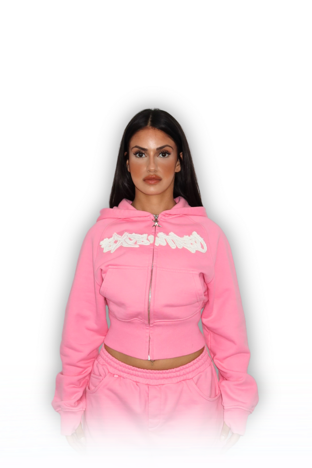DISTRESSED CROPPED ZIP HOODIE SAKURA PINK