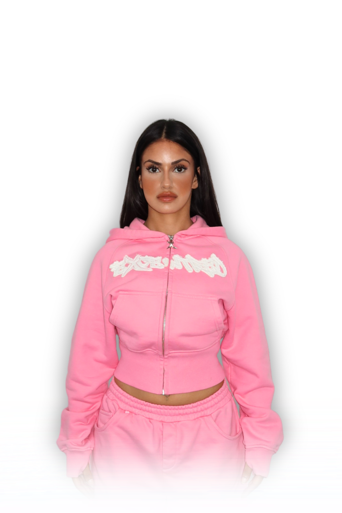 DISTRESSED CROPPED ZIP HOODIE PINK