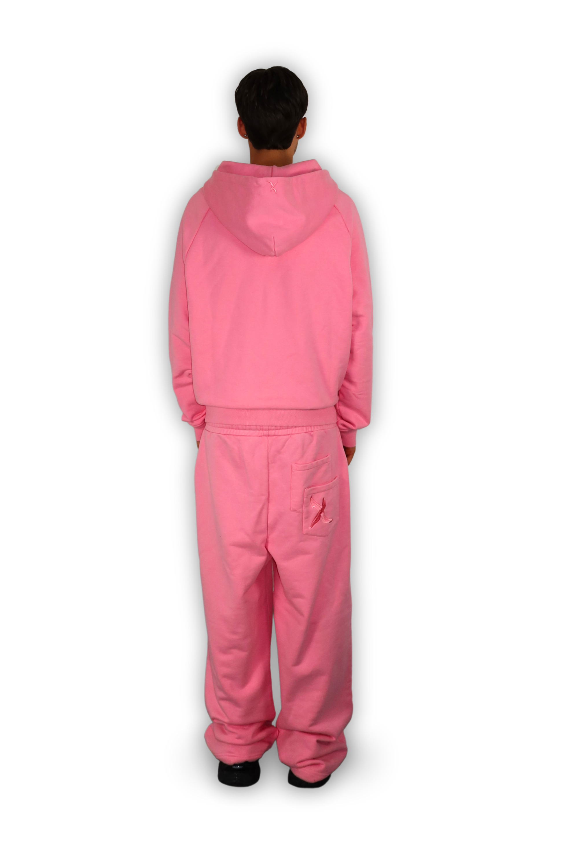 DISTRESSED ZIP HOODIE PINK
