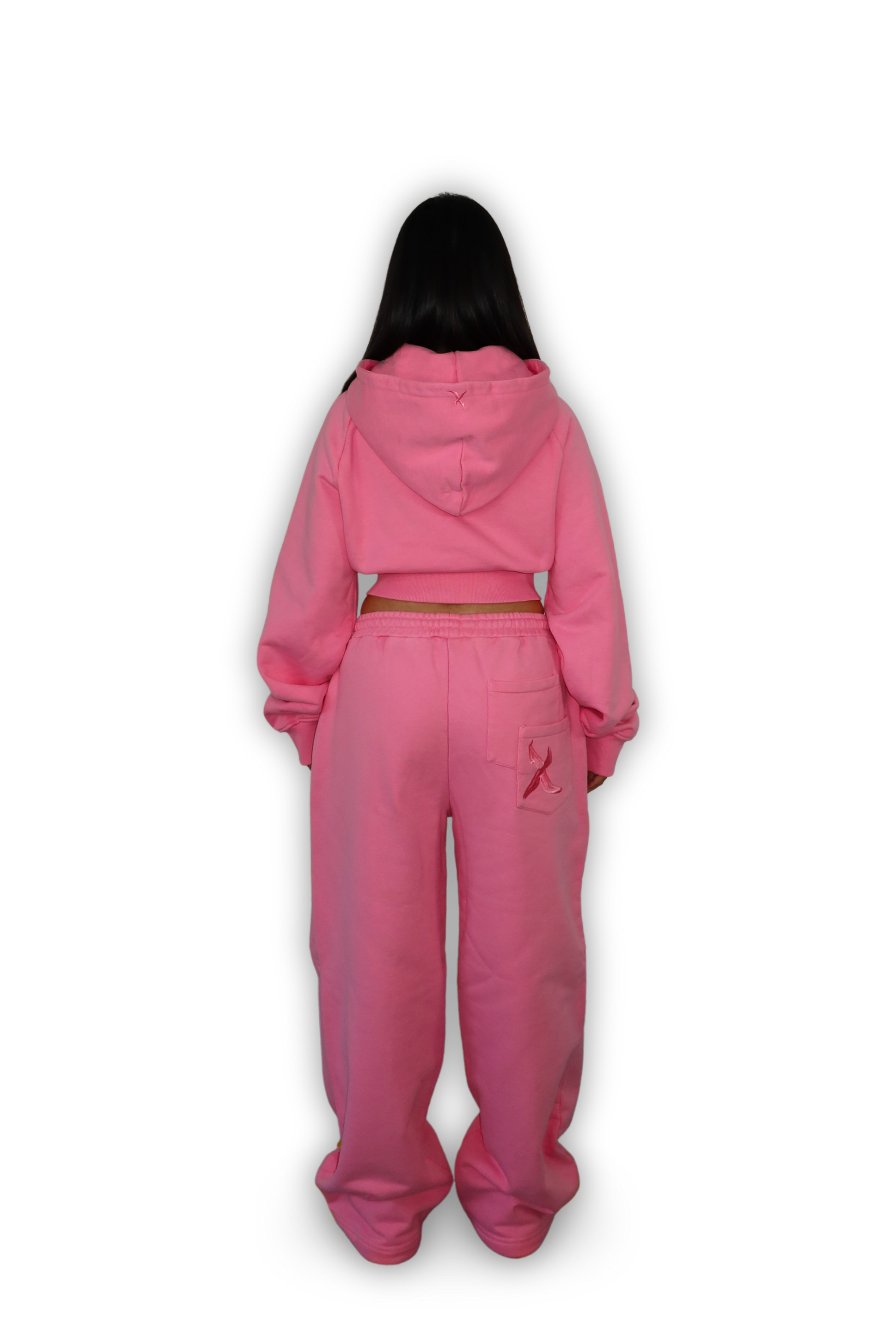 DISTRESSED CROPPED ZIP HOODIE PINK