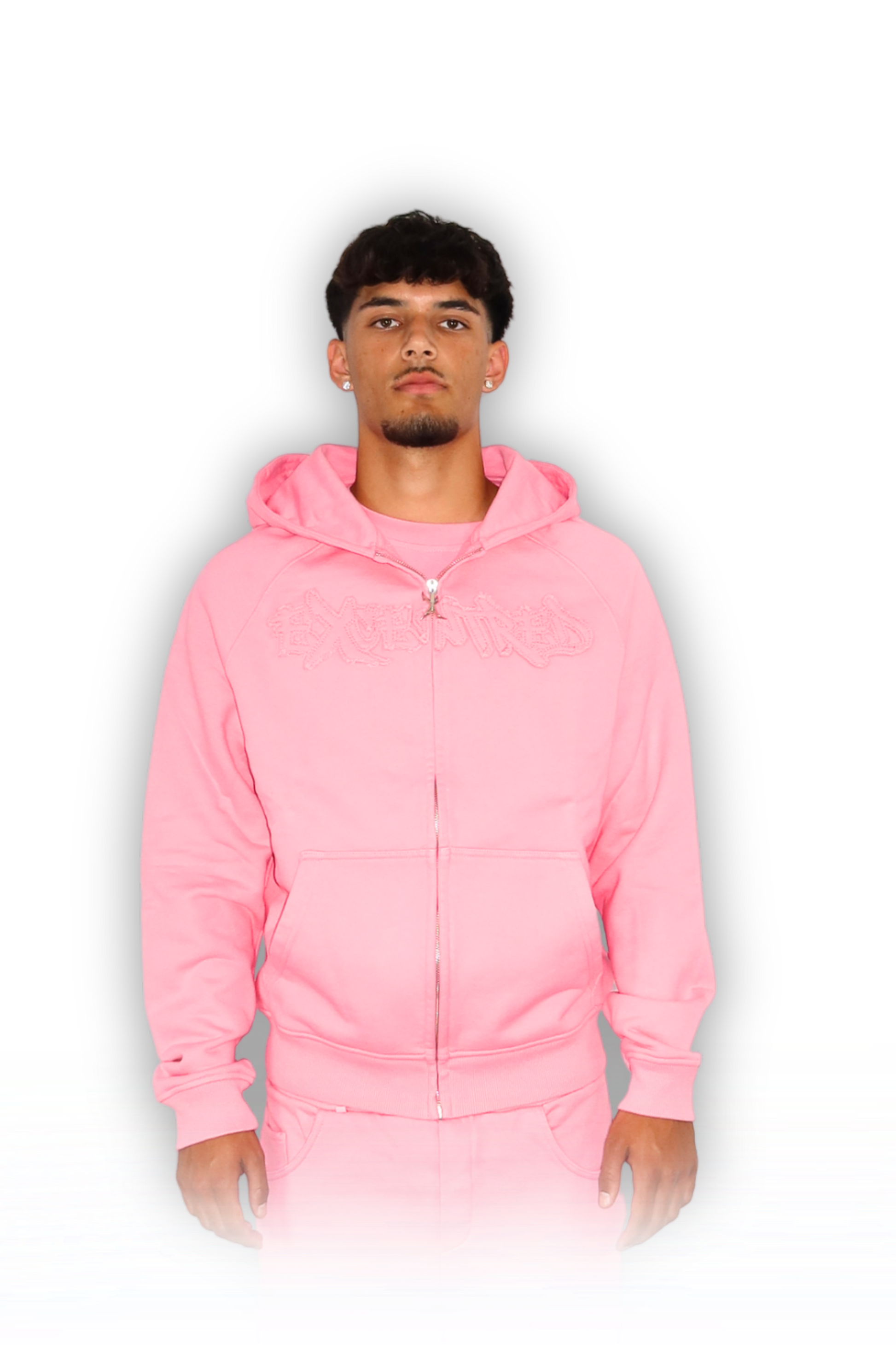 DISTRESSED ZIP HOODIE PINK
