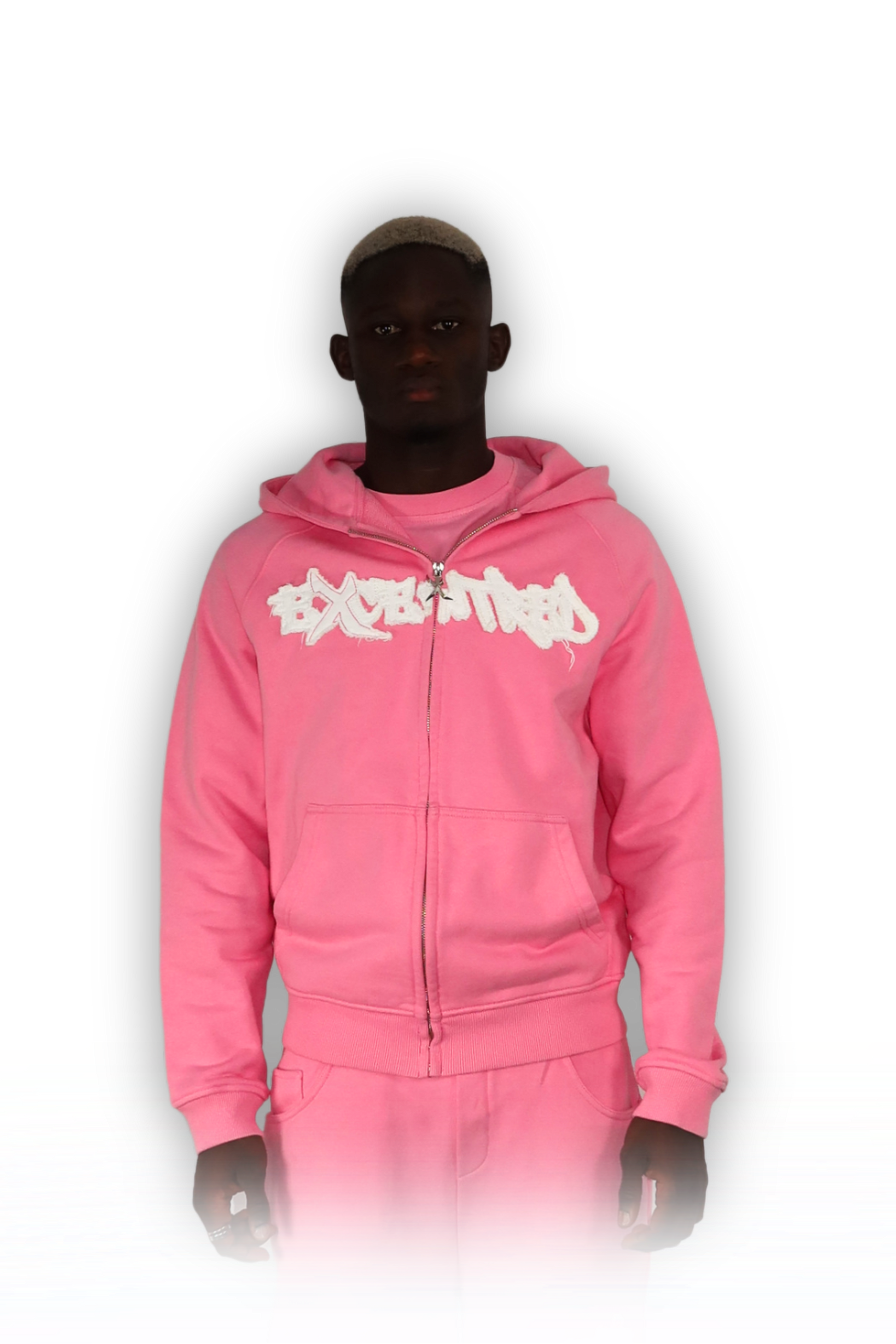 DISTRESSED ZIP HOODIE PINK
